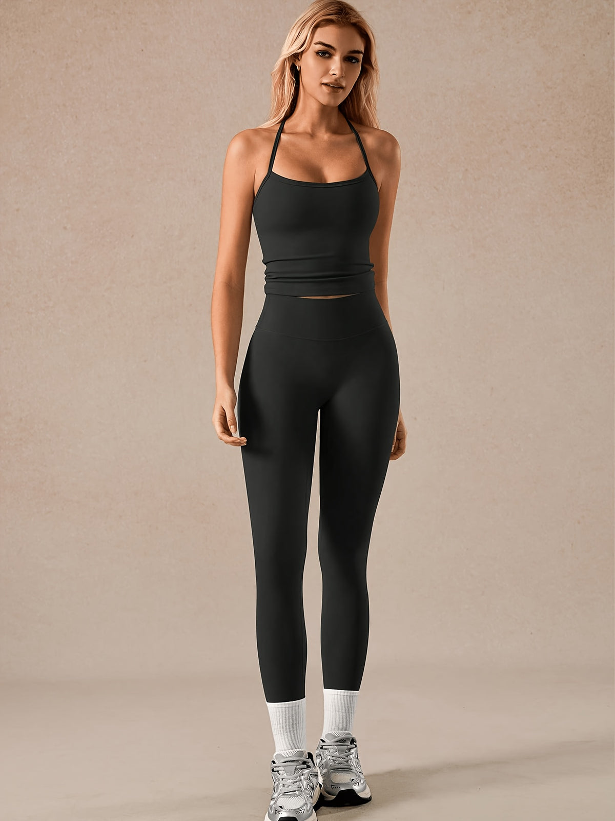 Backless Bra & Leggings Set - Black