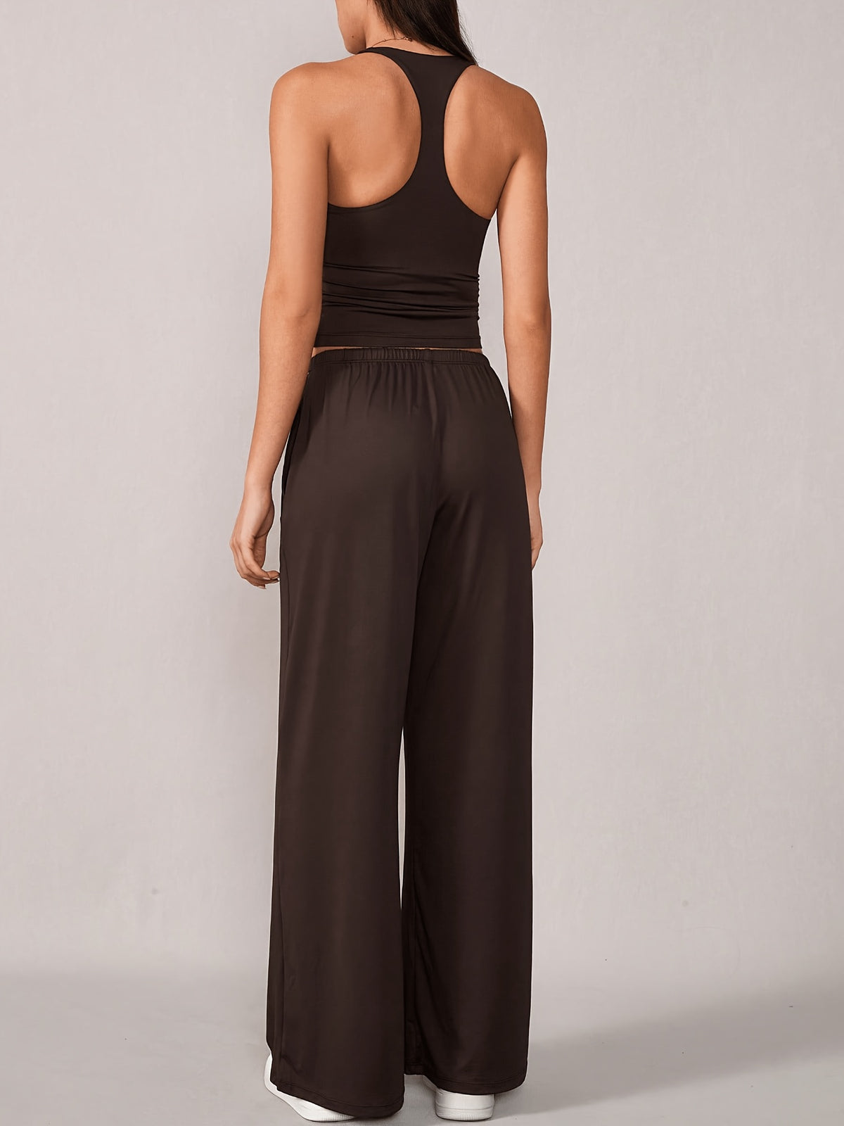 Racerback Tank & Wide Leg Pants Set - Coffee