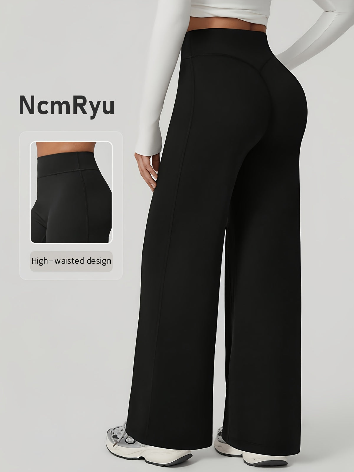 High Waist Wide Leg Yoga Pants - Black