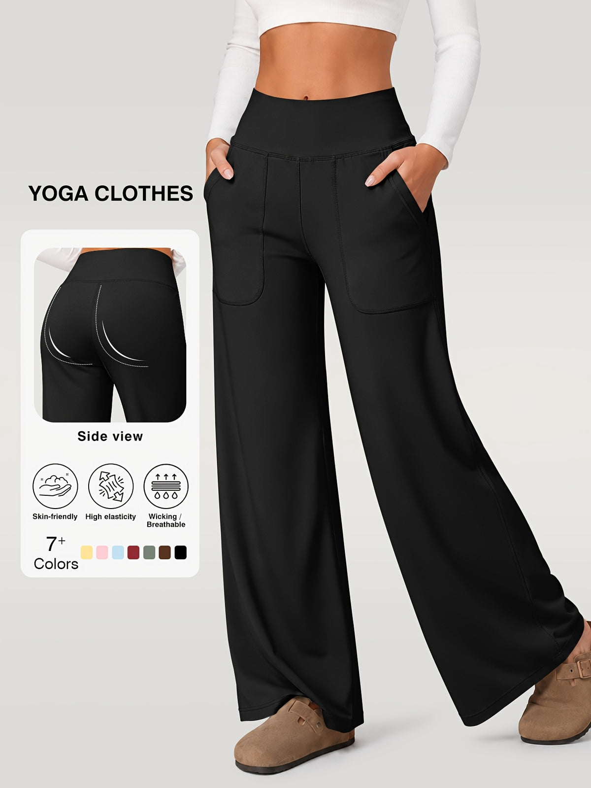 Draped Wide Leg Pocket Pants - Black