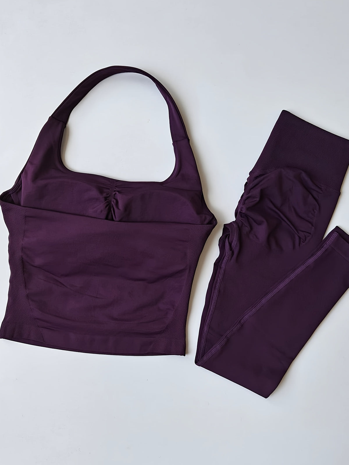 Backless Top & Tight Yoga Pants Set - Deep Purple