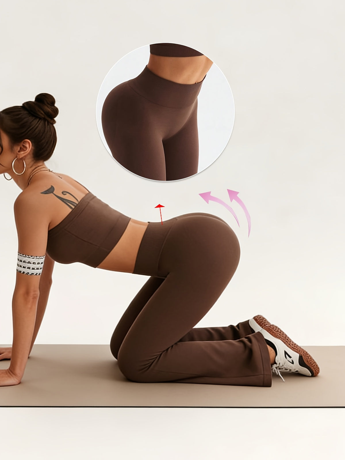 Tummy Control Tank & Flare Pants Set - Coffee Brown