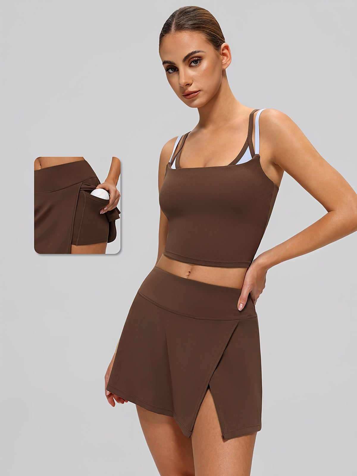 Strappy Vest Two-Piece Set - Coffee