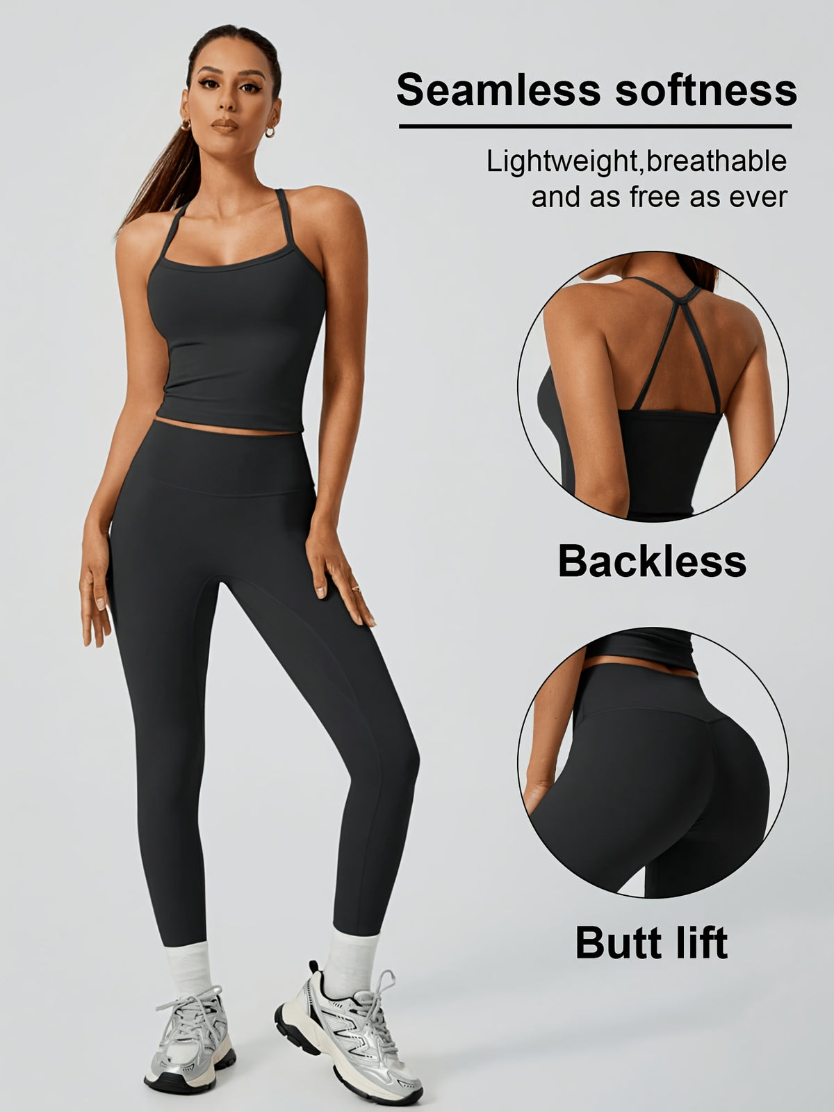 Backless Bra & Leggings Set - Black