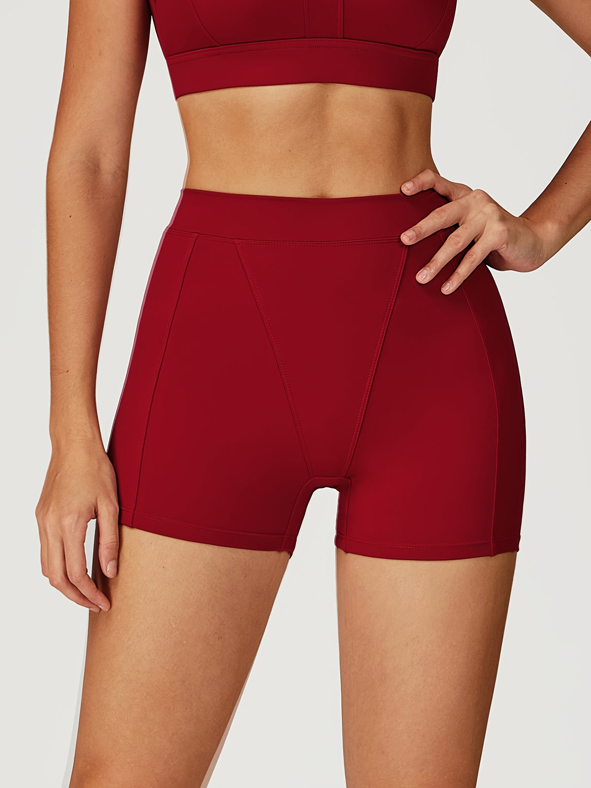 High Waist Compression Shorts - Brick Red