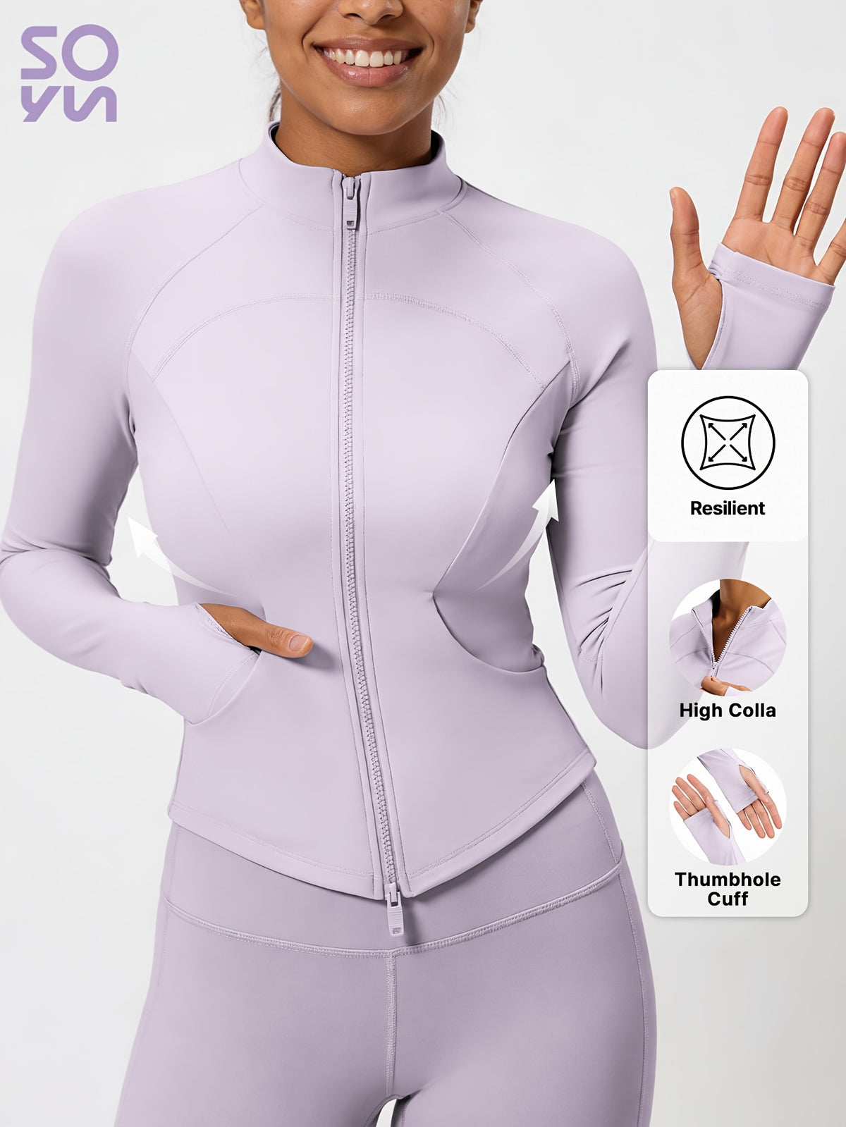 Pocket Solid Running Sports Jacket - Light Purple