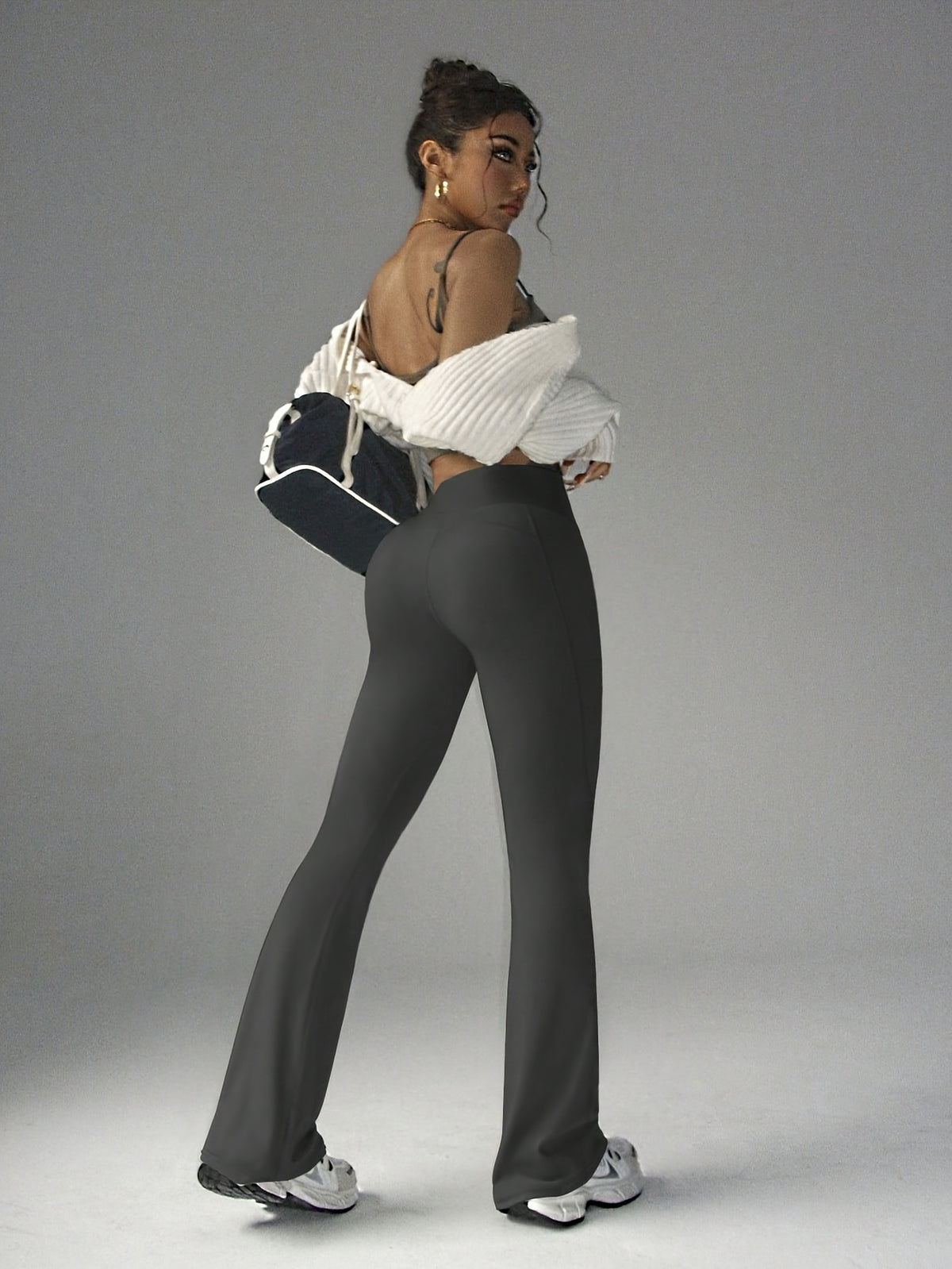 High Waist Flare Pants - Dark Grey