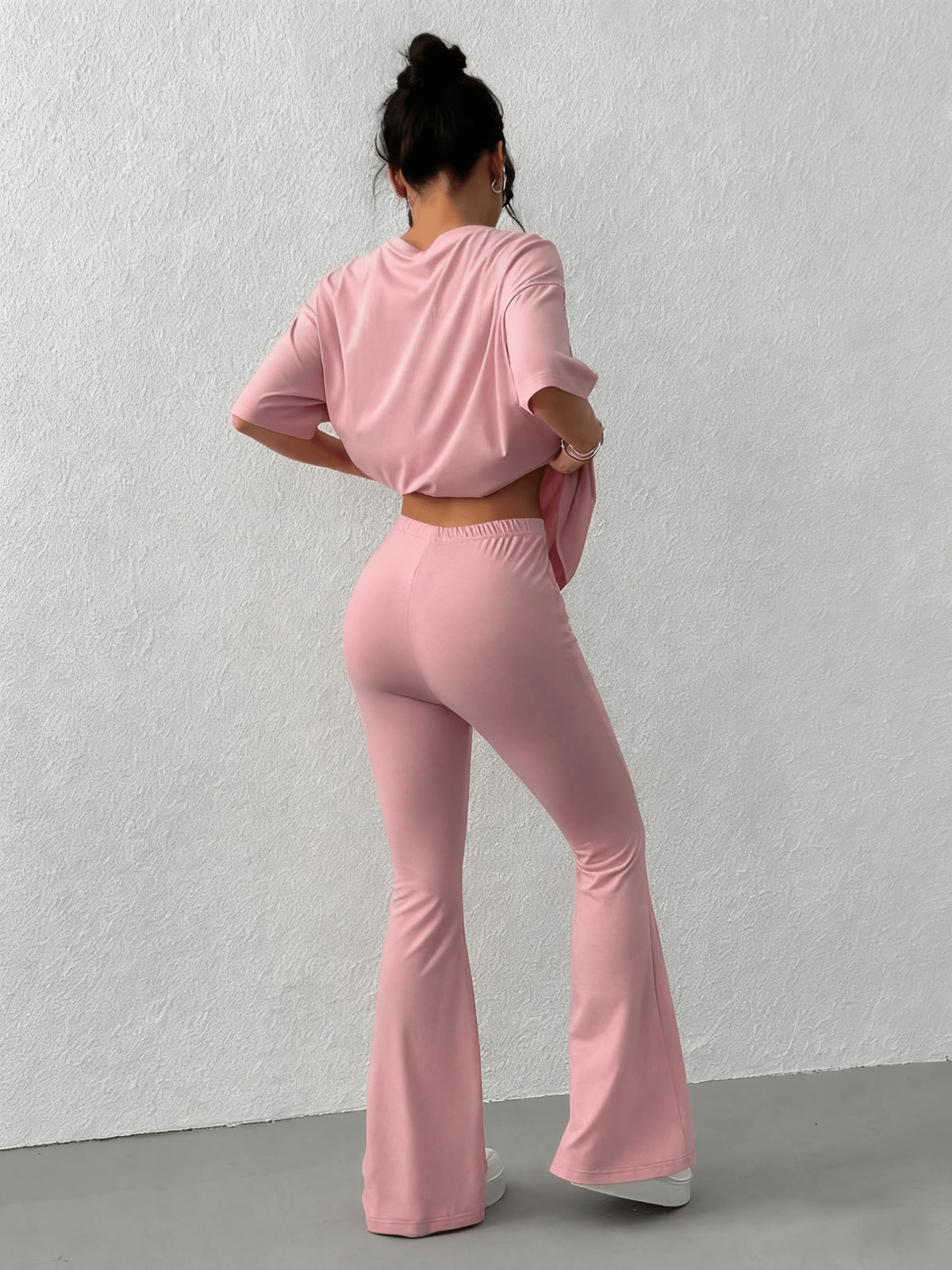 Drop Shoulder Loose Tee 2 Piece Set - Pink