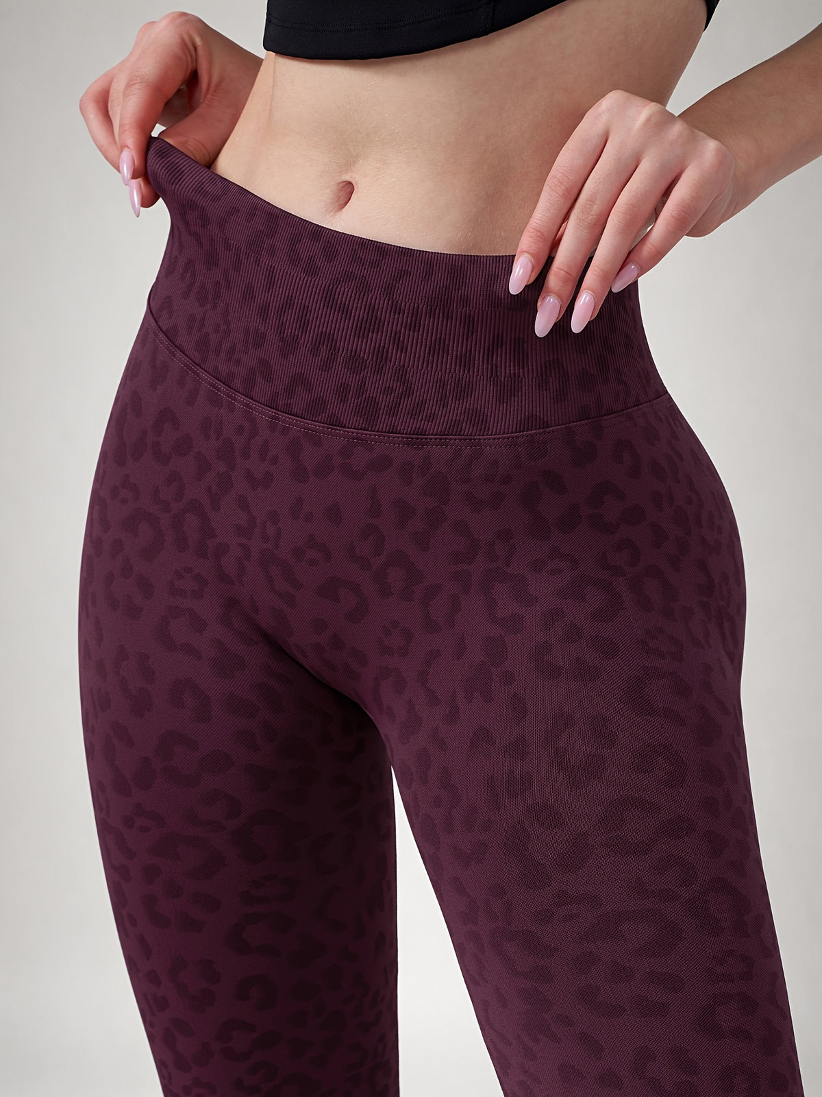 Leopard Print Flare Leggings - Plum