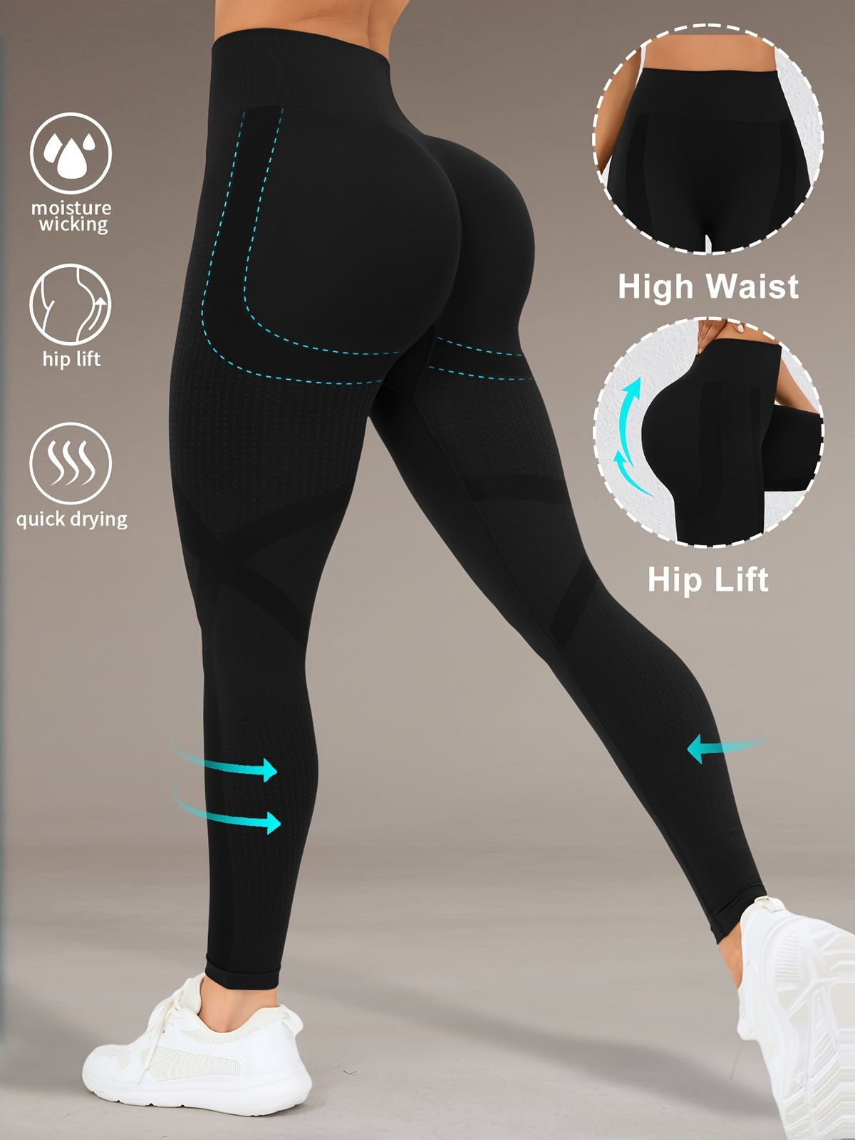 Wide Waistband Lifting Leggings - Black