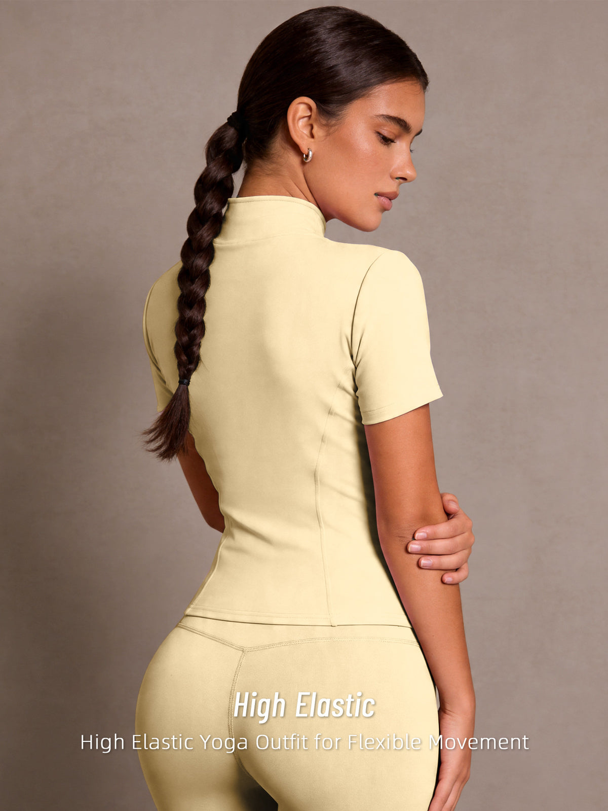 Short Sleeve Zip Up Slim Jacket - Light Yellow