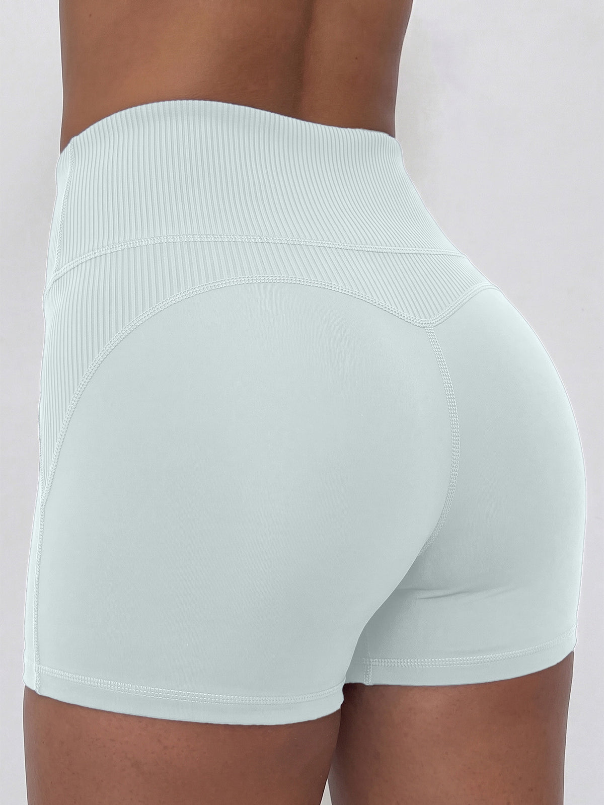 Ribbed 3D Lift High Waist Shorts - Azure