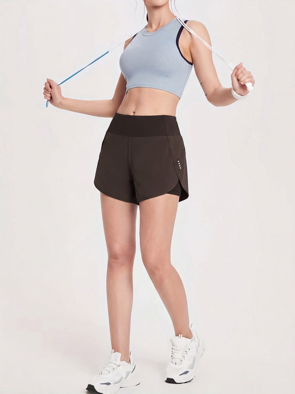 Pocket Anti-Sheer High Waist Running Shorts - Brown