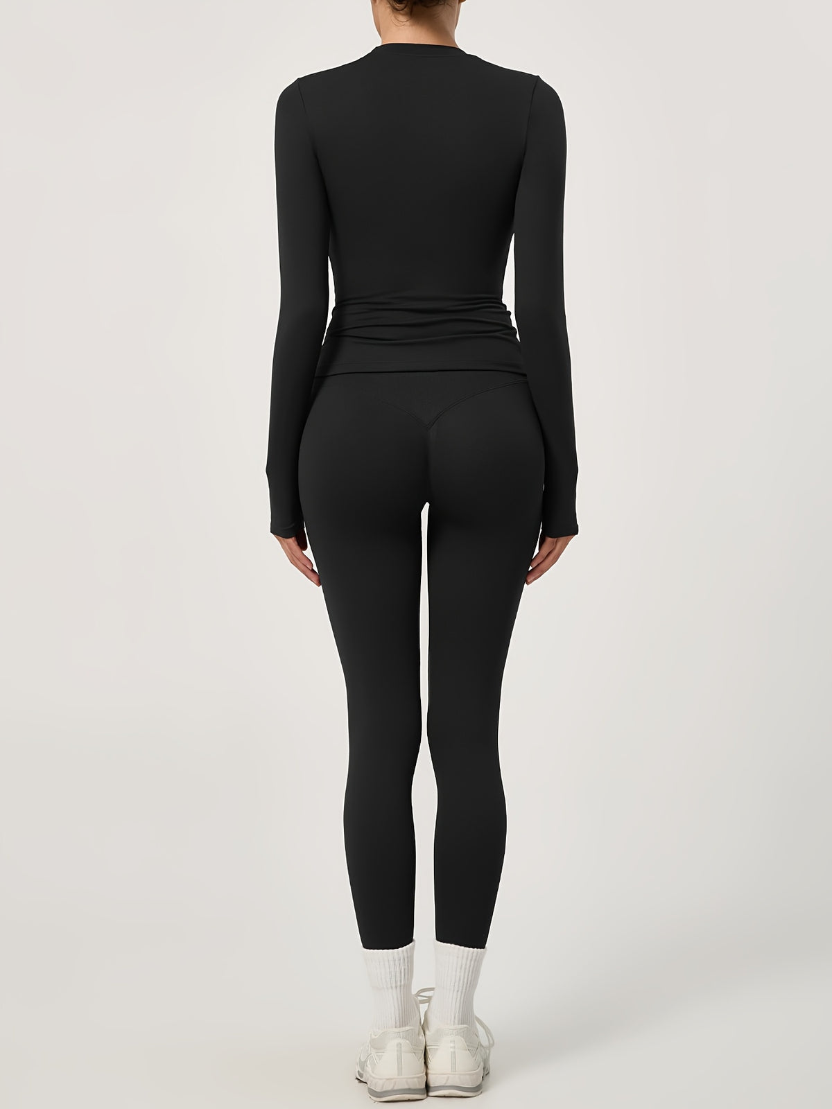 Long Sleeve Top & Seamless Leggings Set - Black
