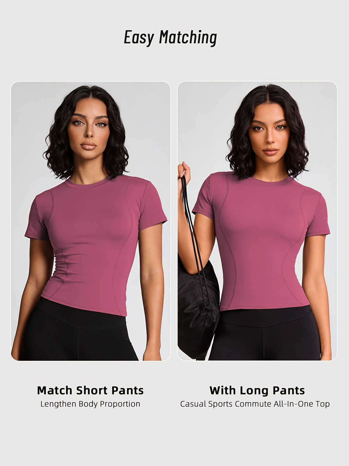 Quick-Dry Round Neck Yoga Tee - Peach