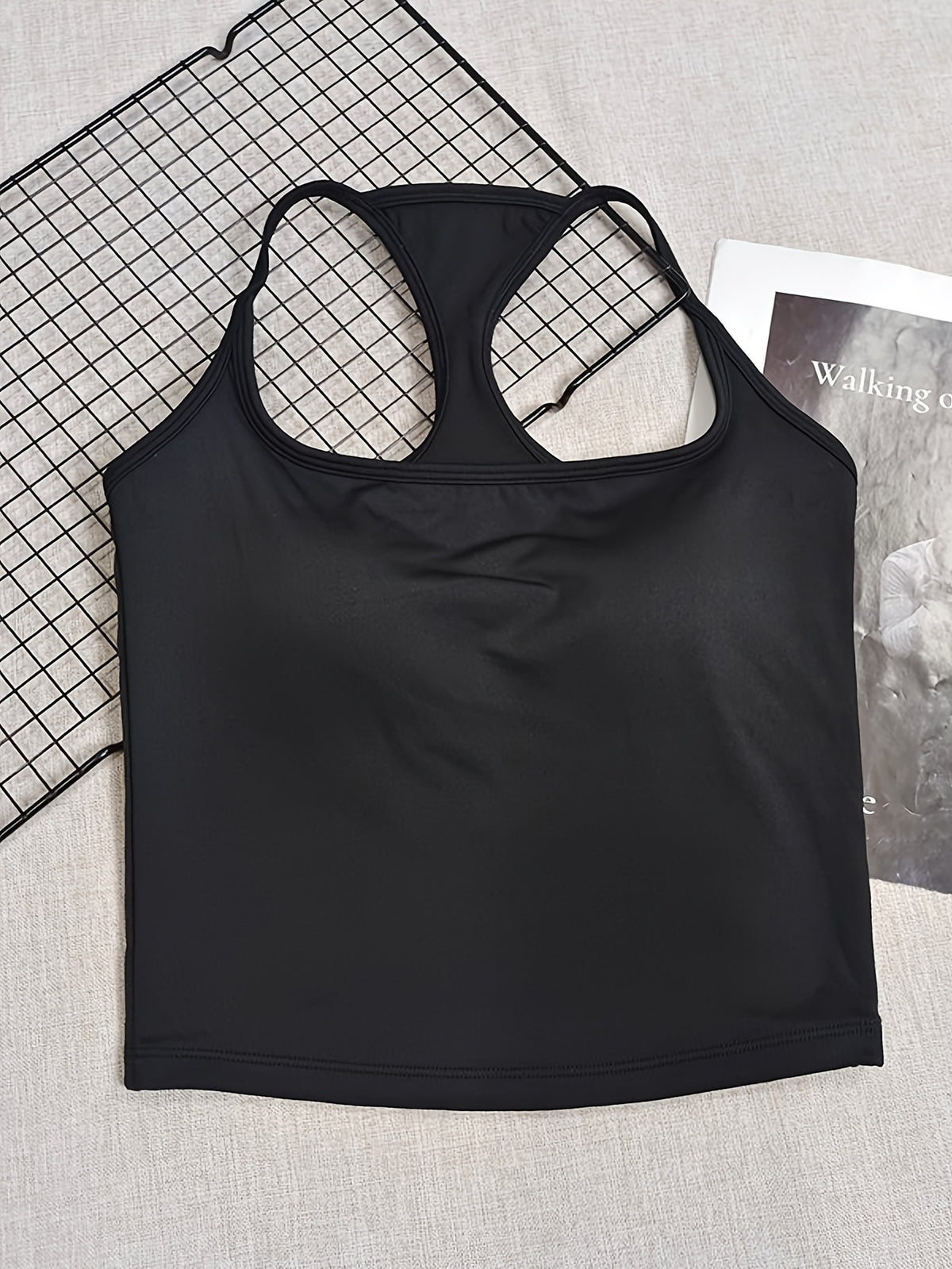 Padded Suspender Strap Yoga Bra - Black