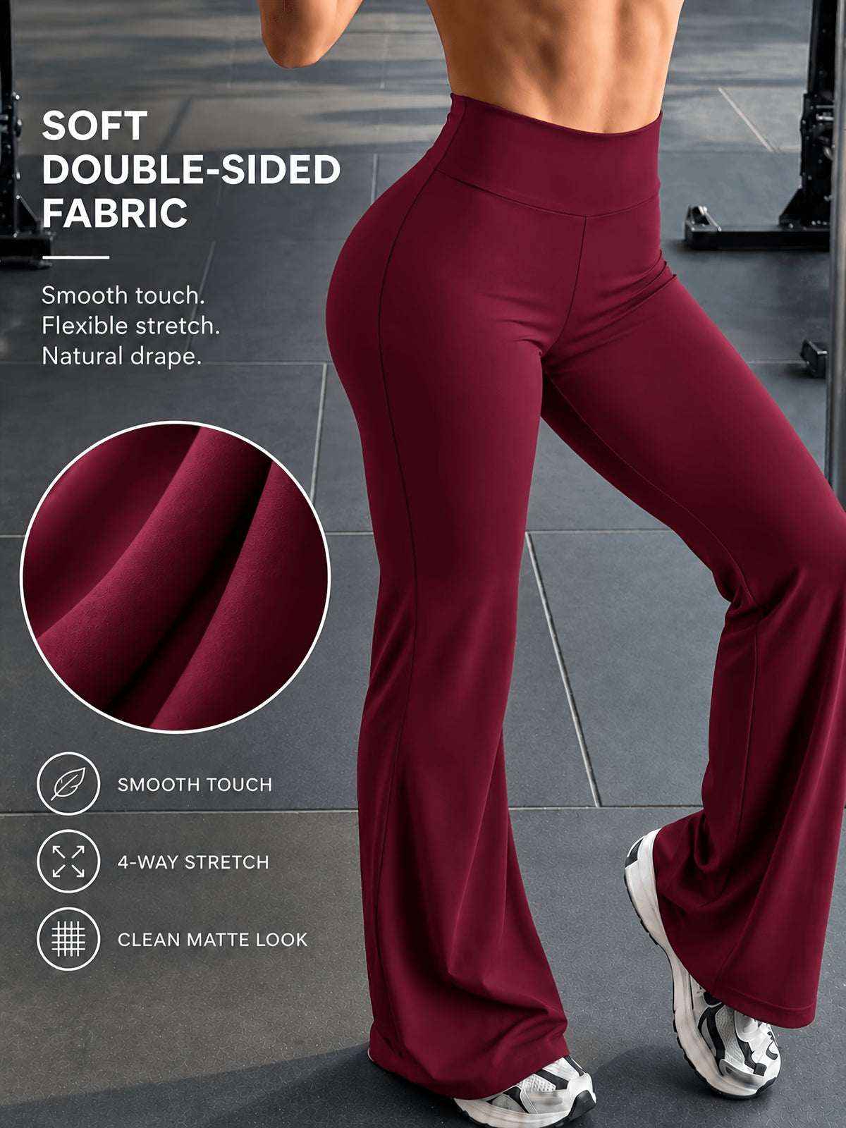 High Stretch Wide Leg Tummy Pants - Burgundy