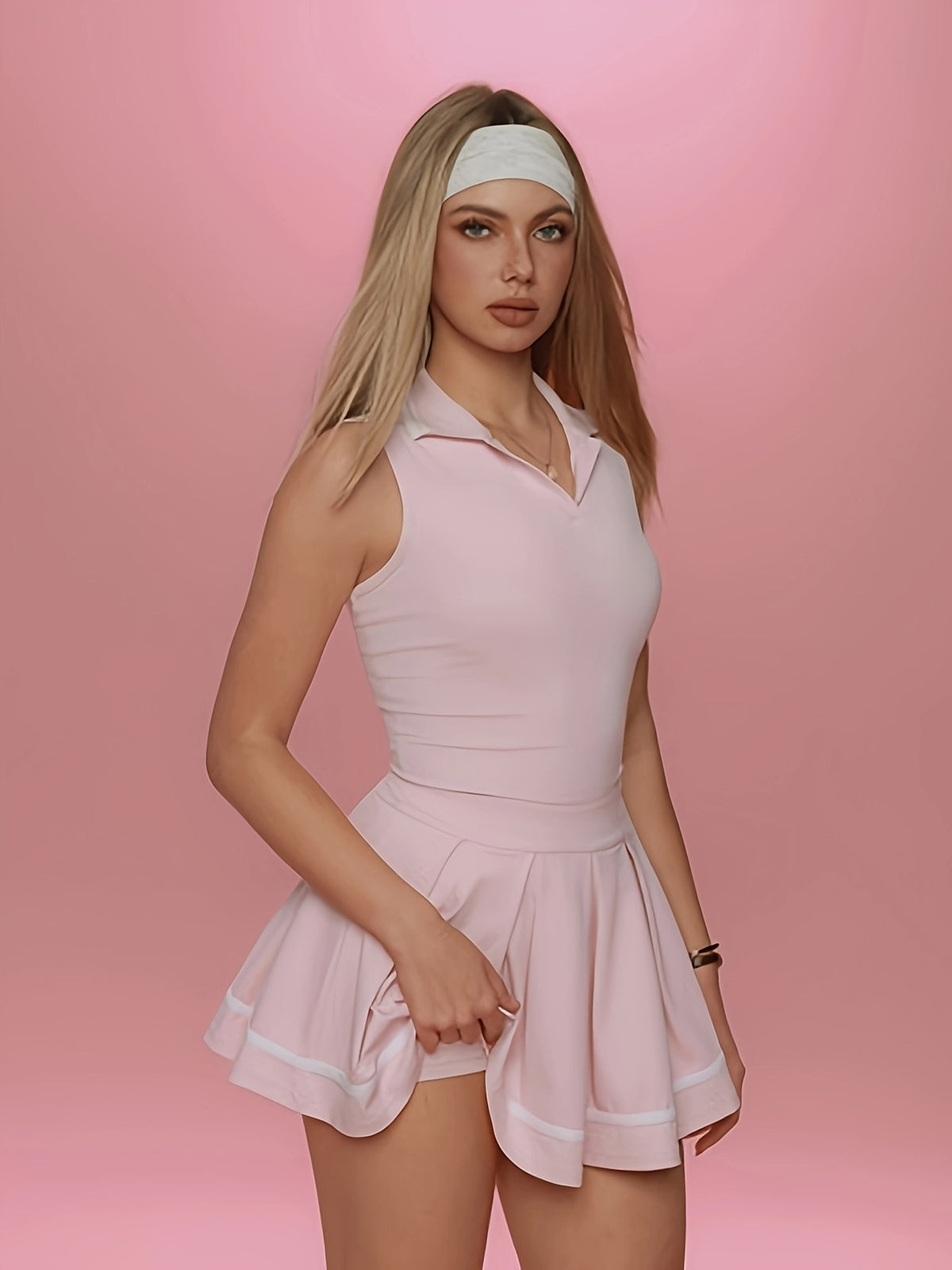 Ruffle Collar Tennis Dress - Pink