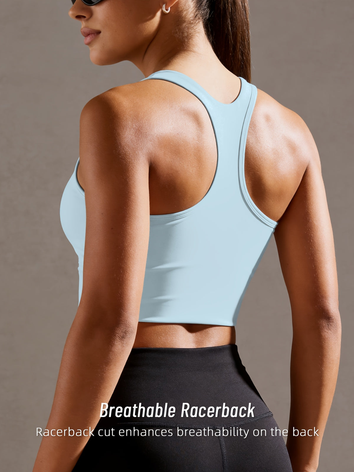 Color Block Strappy Sports Bra - Light Blue