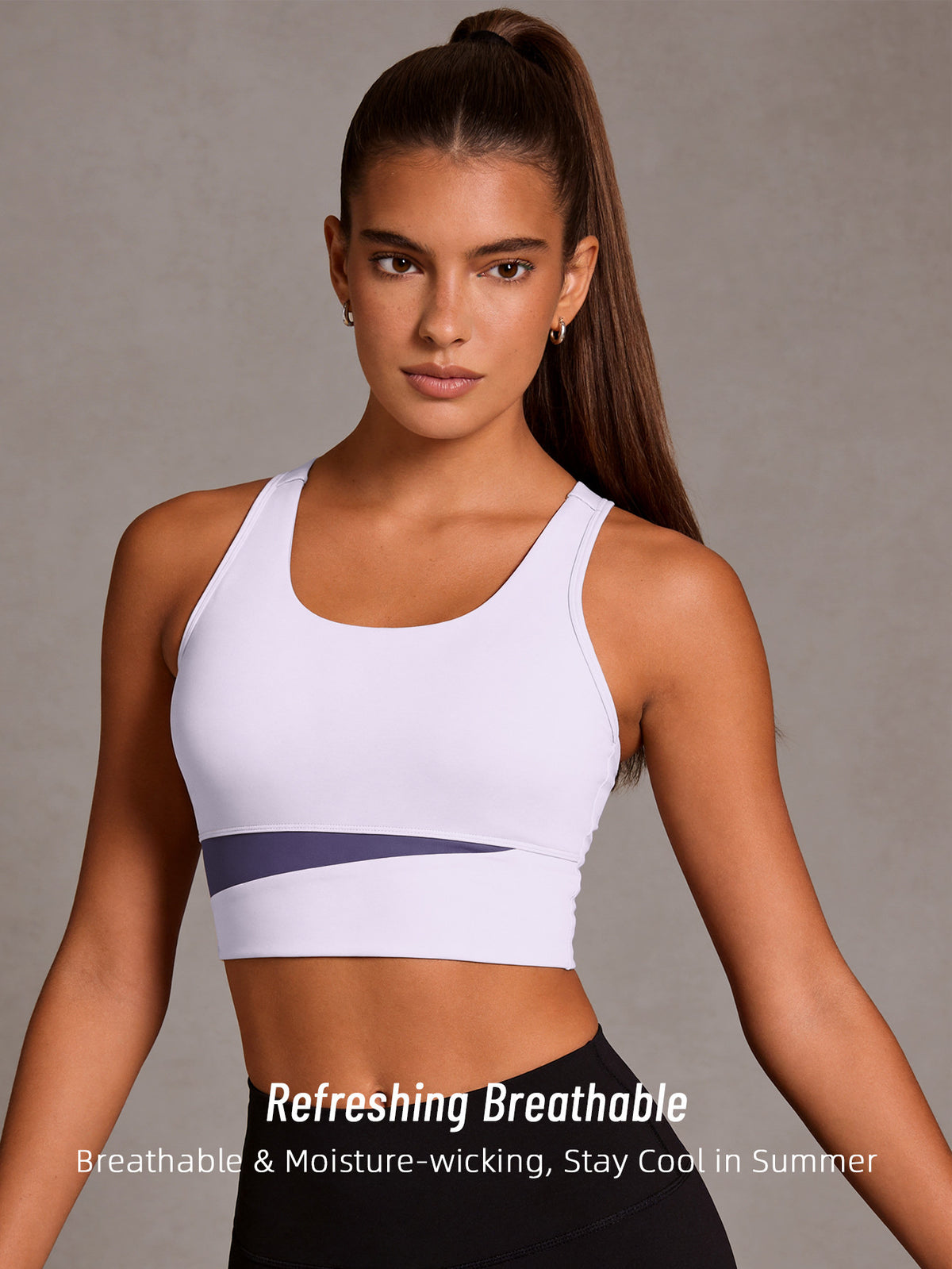 Color Block Strappy Sports Bra - Light Purple