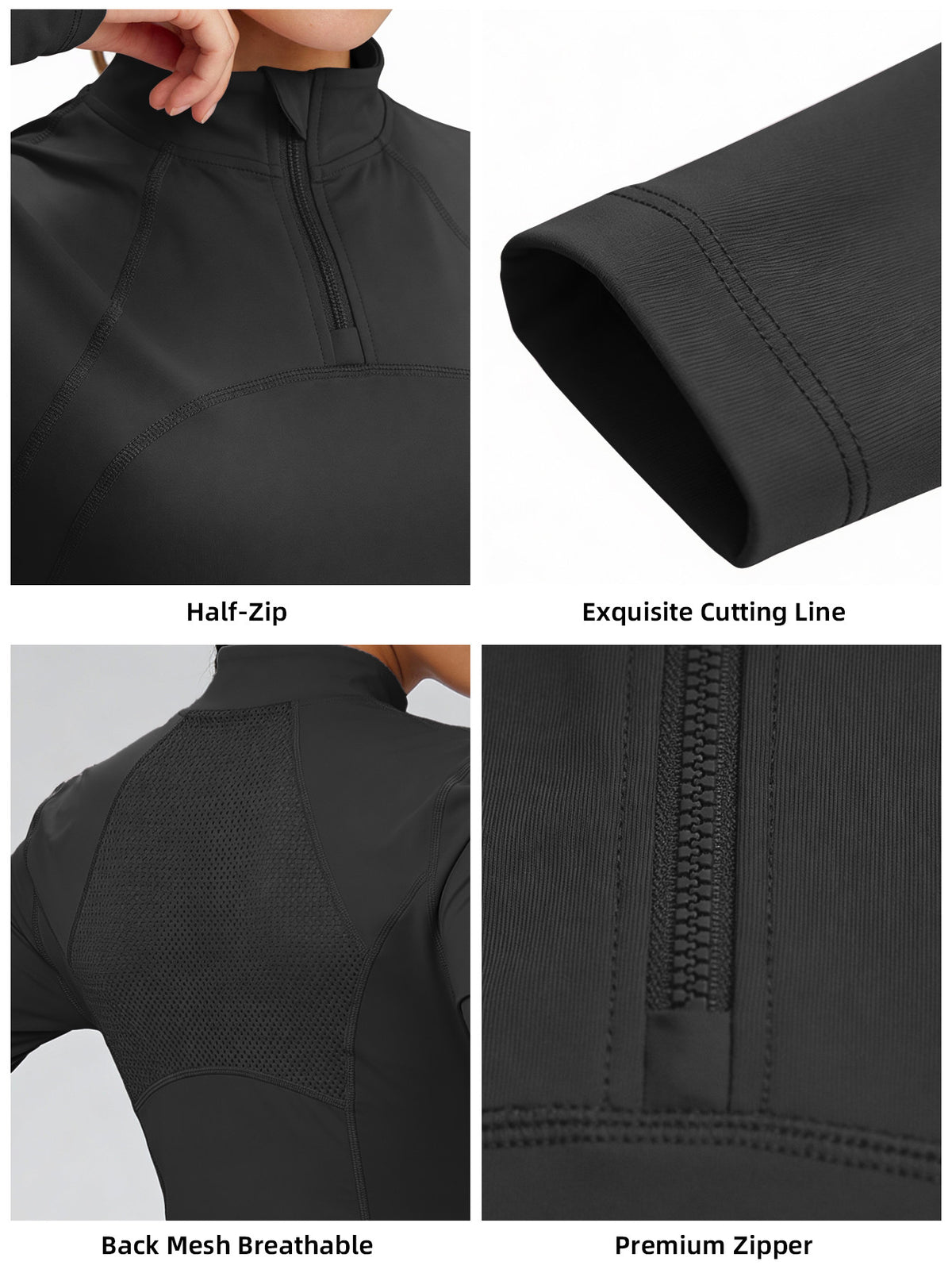 2 Pack Half Zip Mesh Back Tops - Black