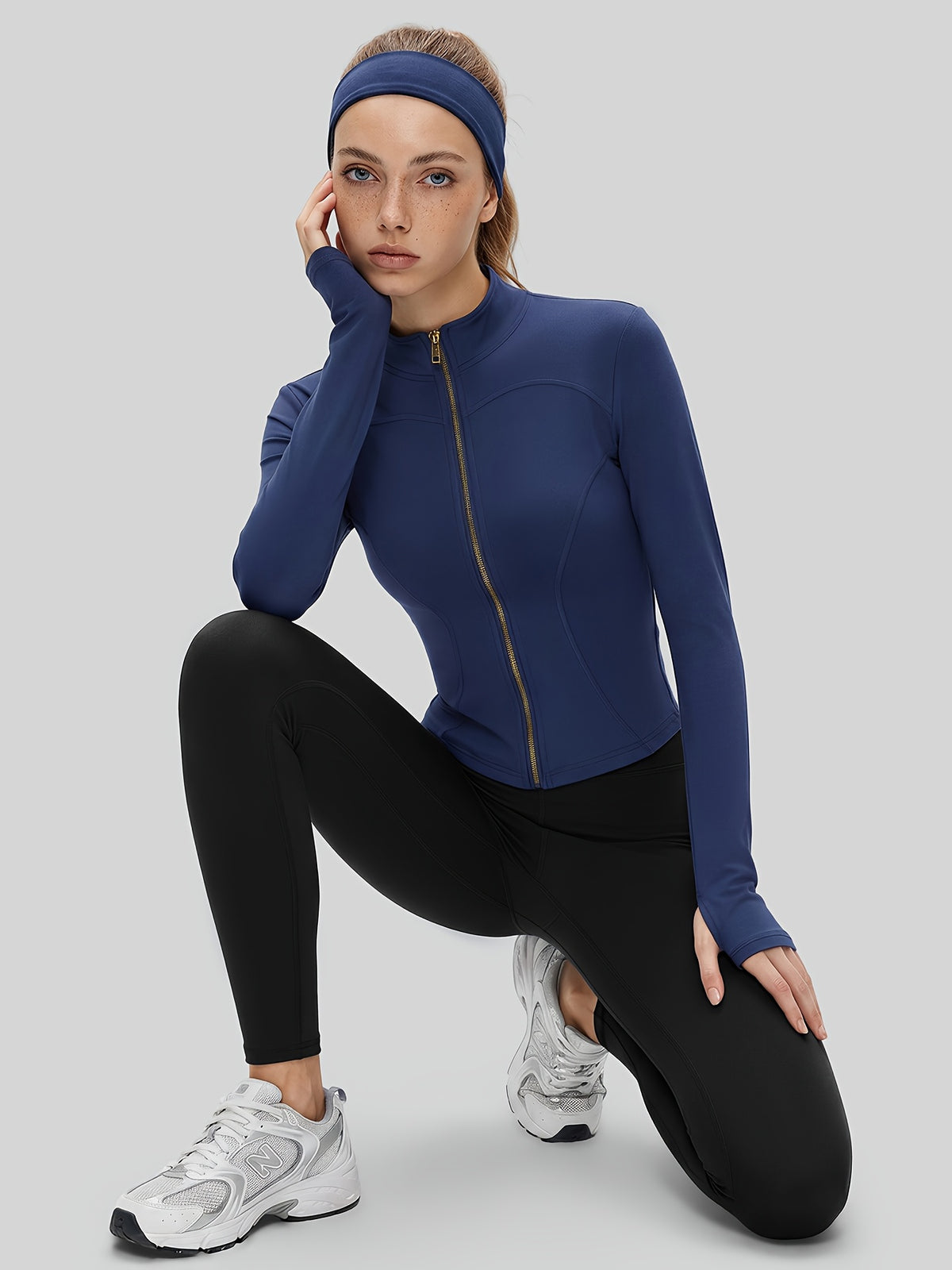 Cropped Thumbhole Zip Jacket - Navy