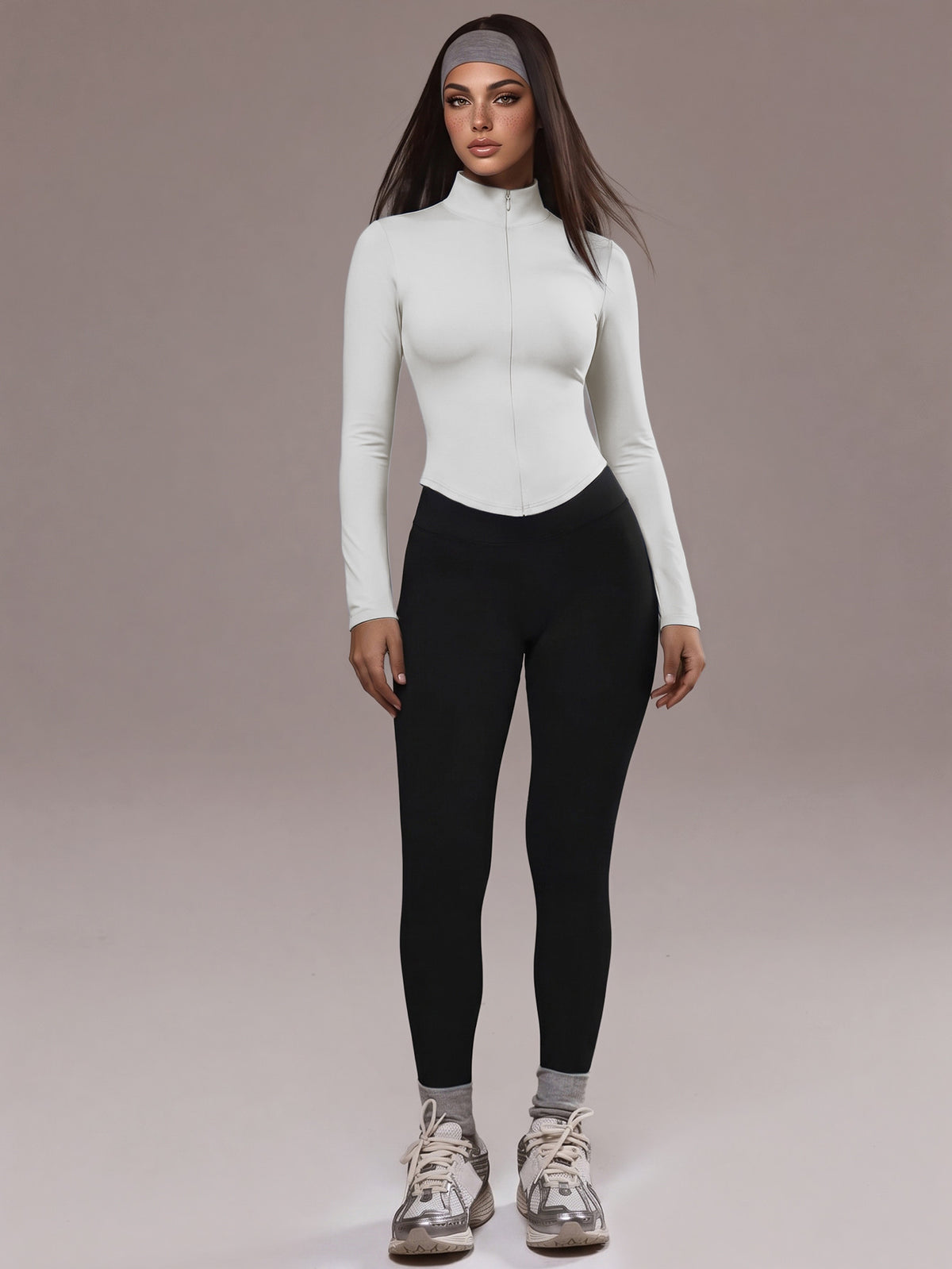 Half Zip Curved Hem Top - White