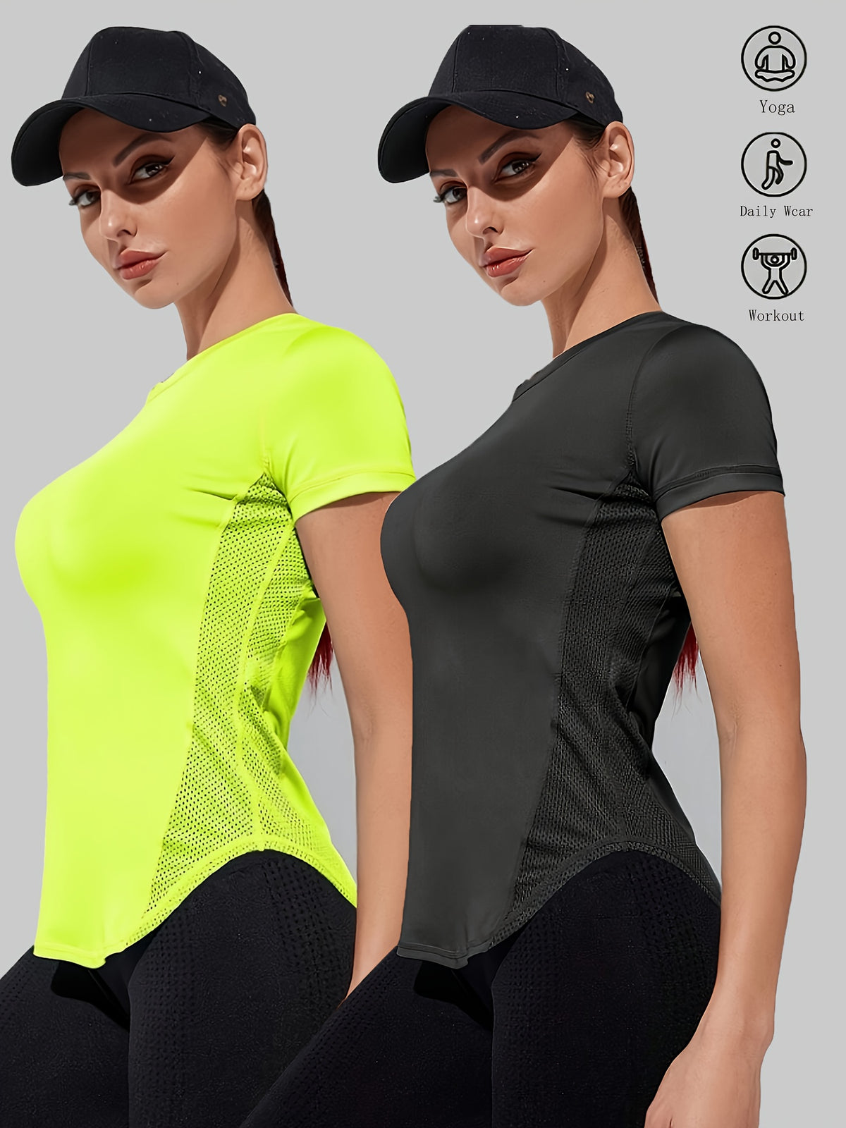 2 Pack Mesh Panel Sports Tees - Black & Green