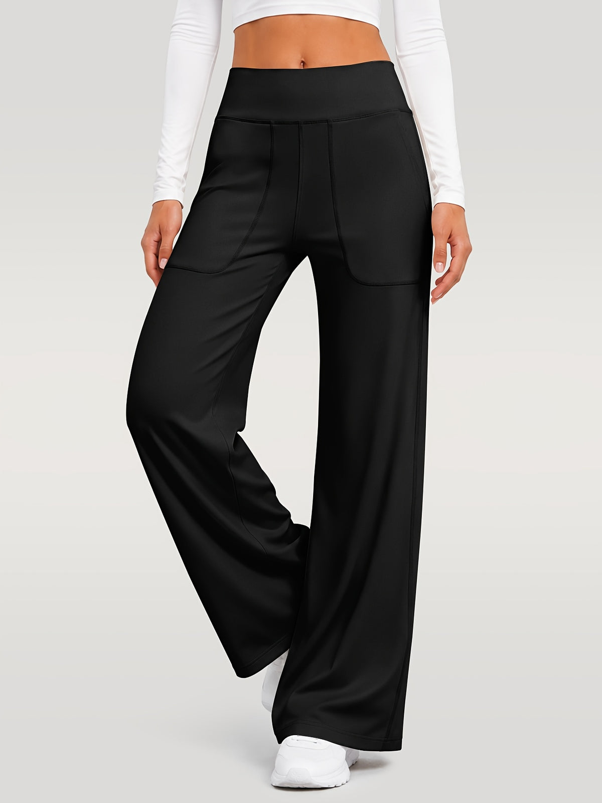 Draped Wide Leg Pocket Pants - Black