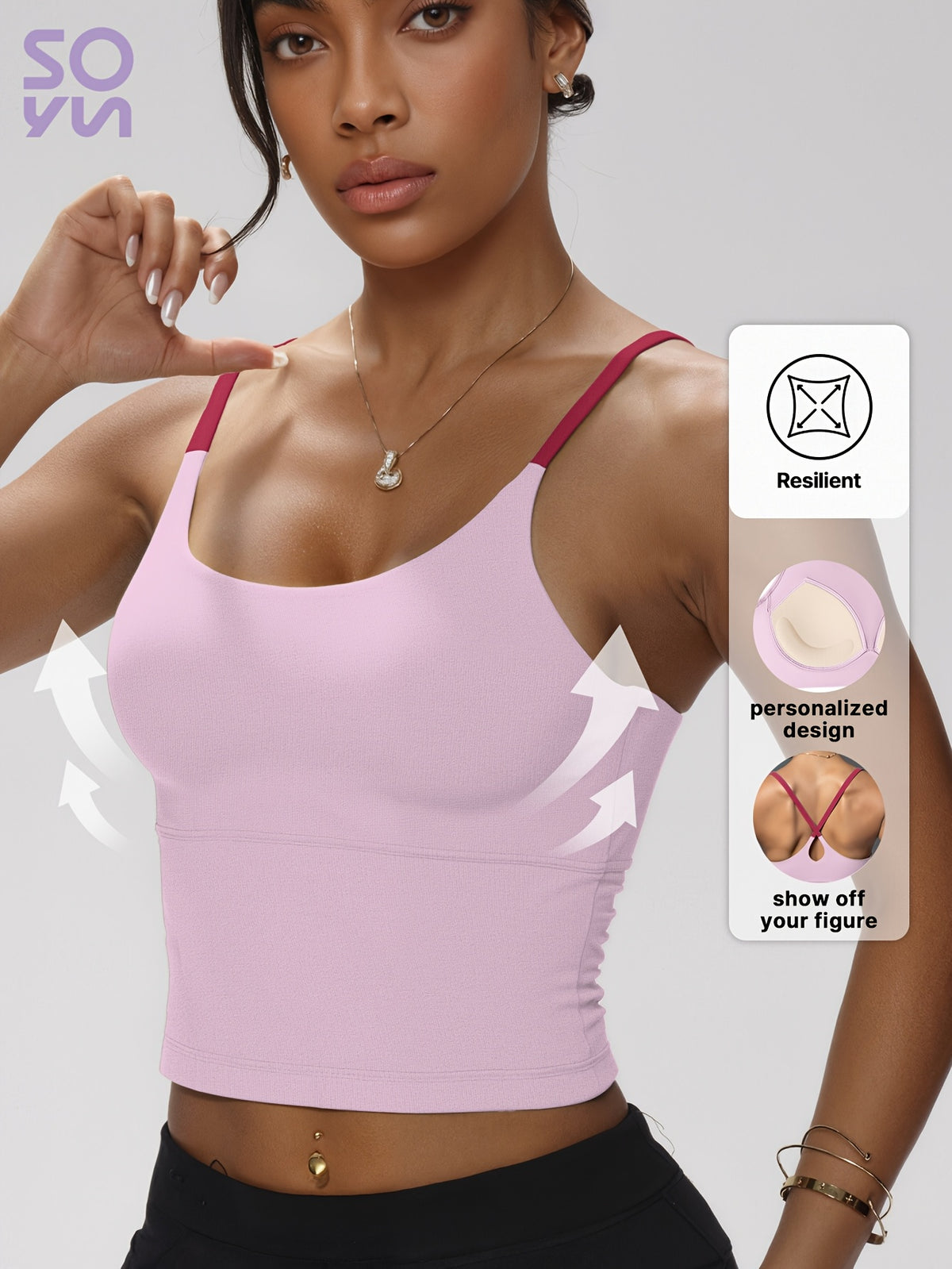 Color Block Padded Yoga Cami - Hot Pink