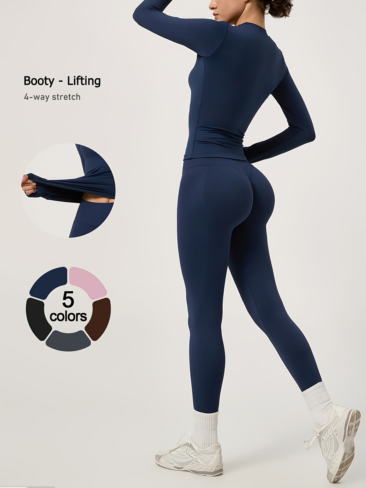 Long Sleeve Top & Seamless Leggings Set - Navy