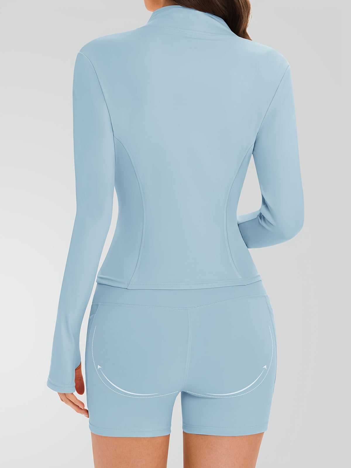 Zip Jacket & Pocket Shorts Set - Light Blue