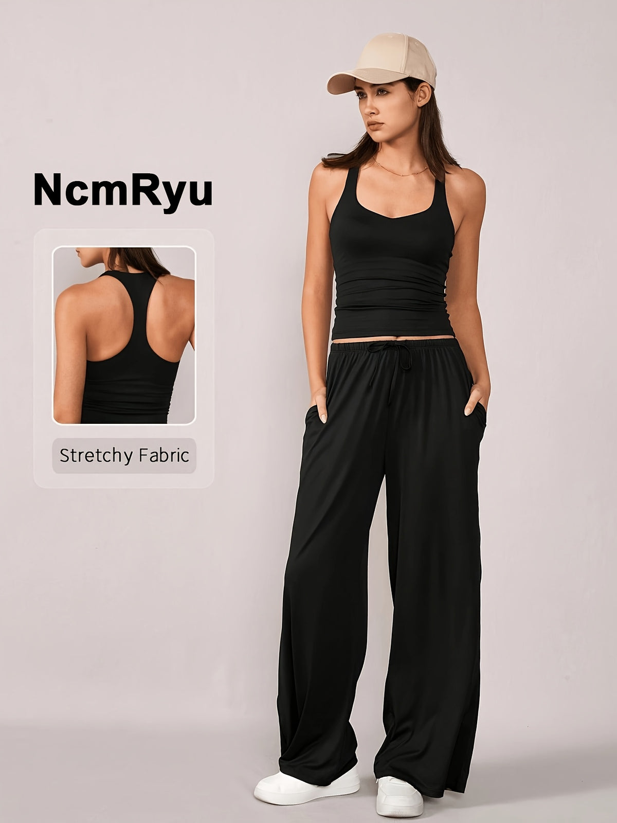 Racerback Tank & Wide Leg Pants Set - Black