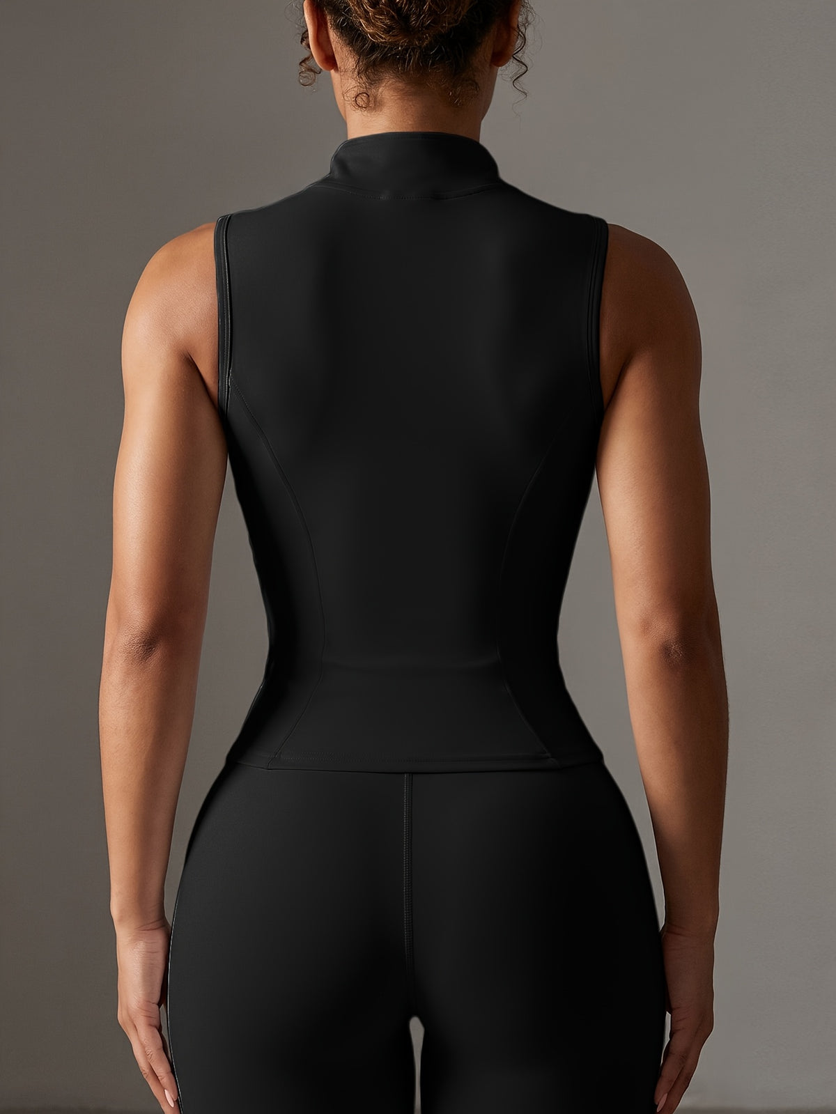 Sleeveless Zip Up Athletic Vest - Black