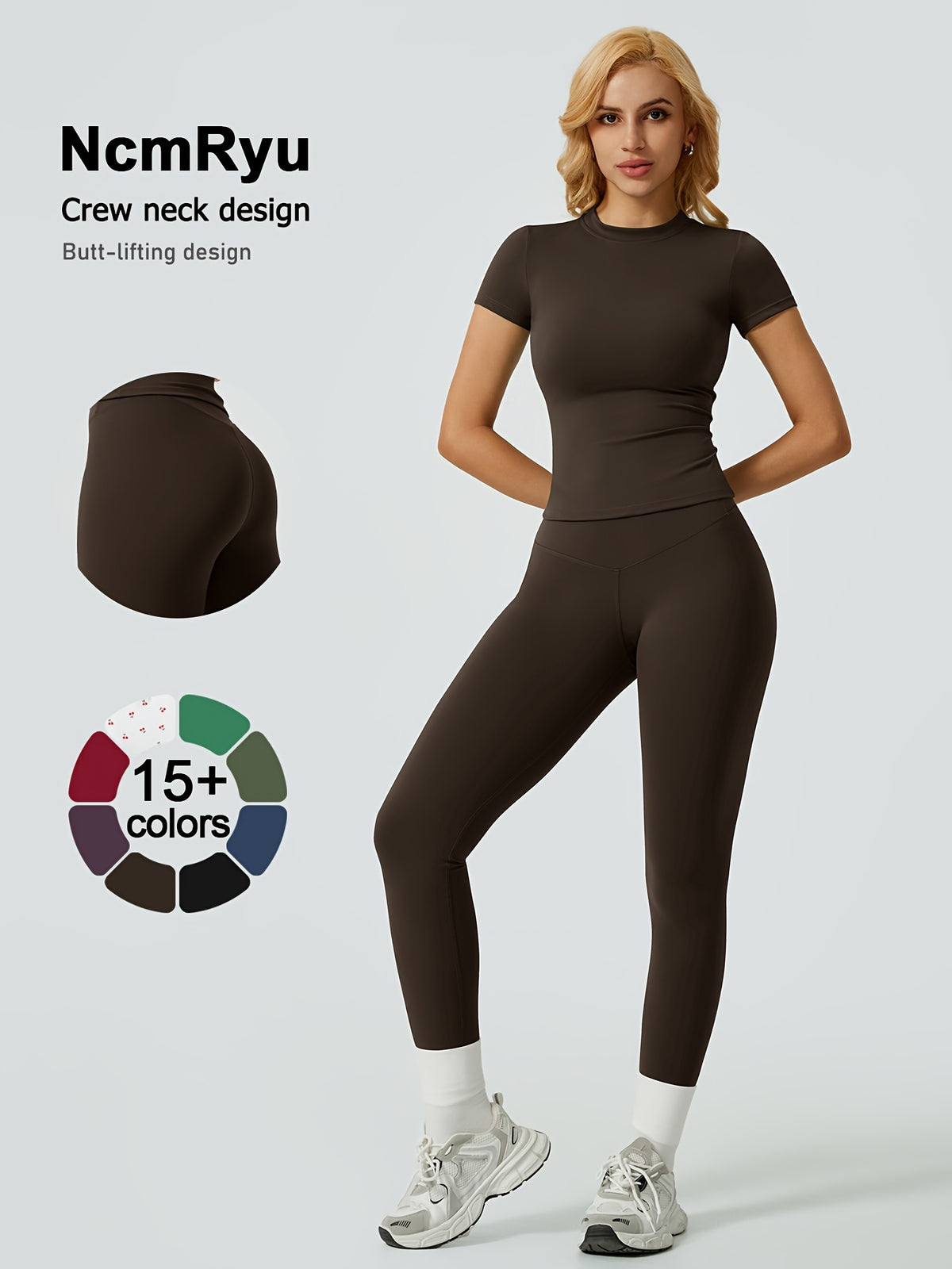 Fitted Tee & Leggings Set - Coffee