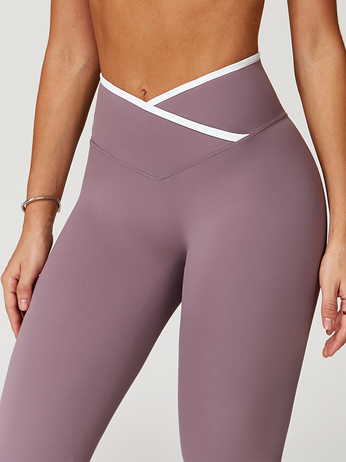 Cross Waist Seamless Leggings - Light Purple