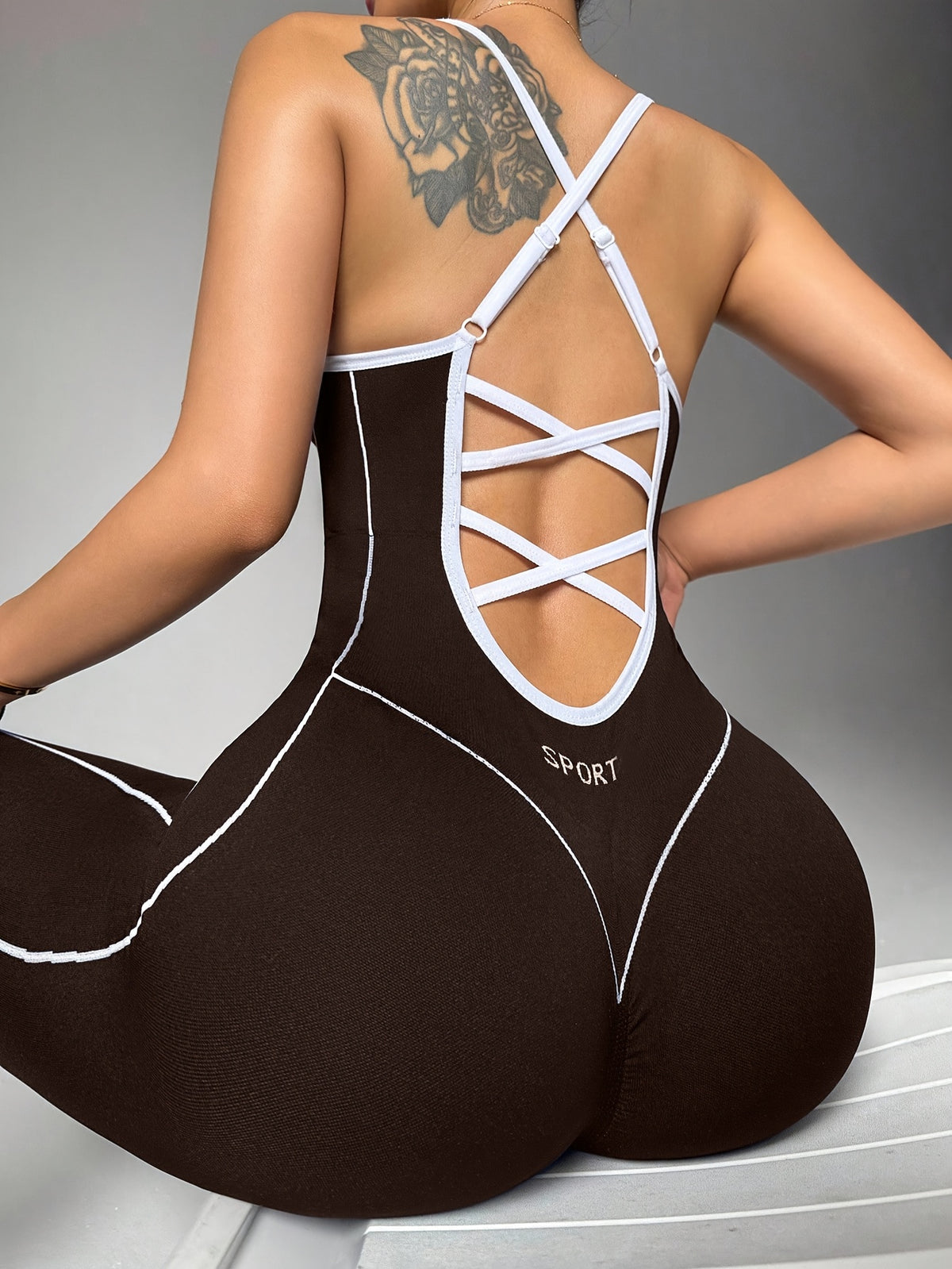 Lace Up Back Jumpsuit - Coffee