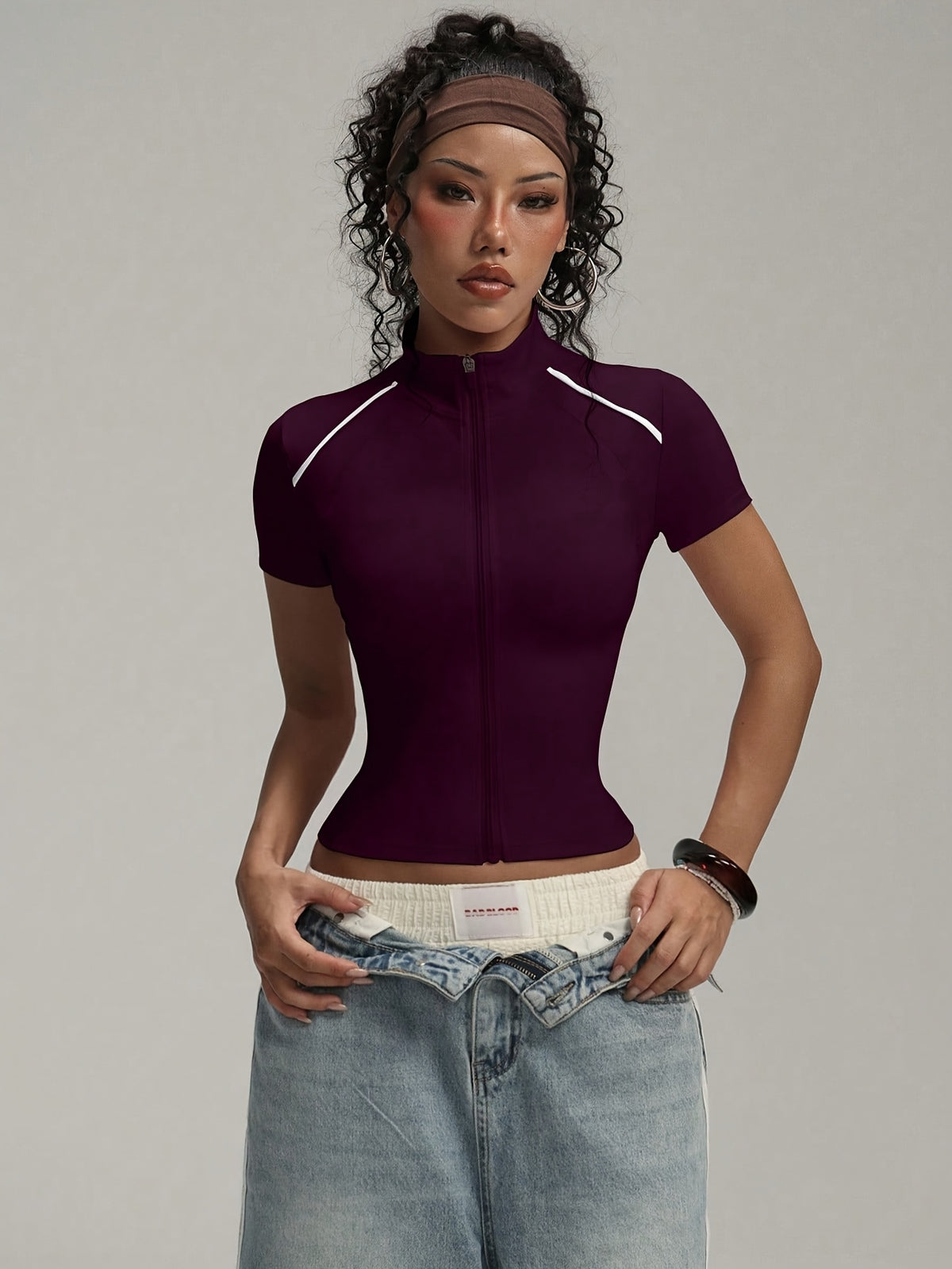 Short Sleeve Zip Top - Purple