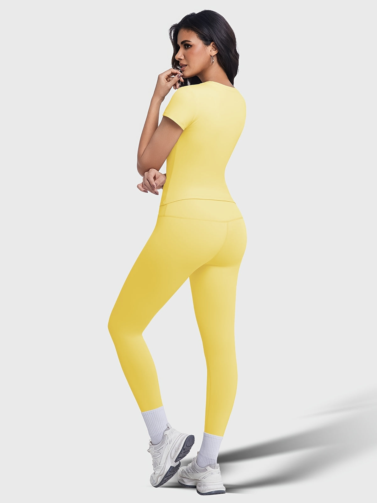 Crew Neck Tee & Leggings Set - Yellow