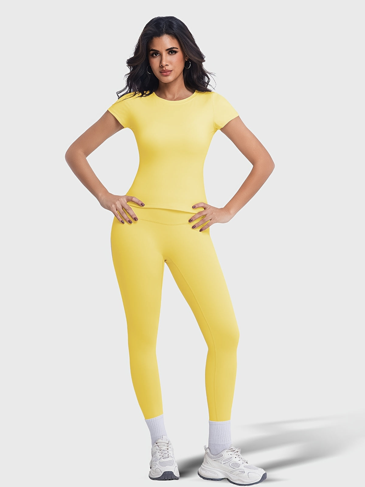 Crew Neck Tee & Leggings Set - Yellow