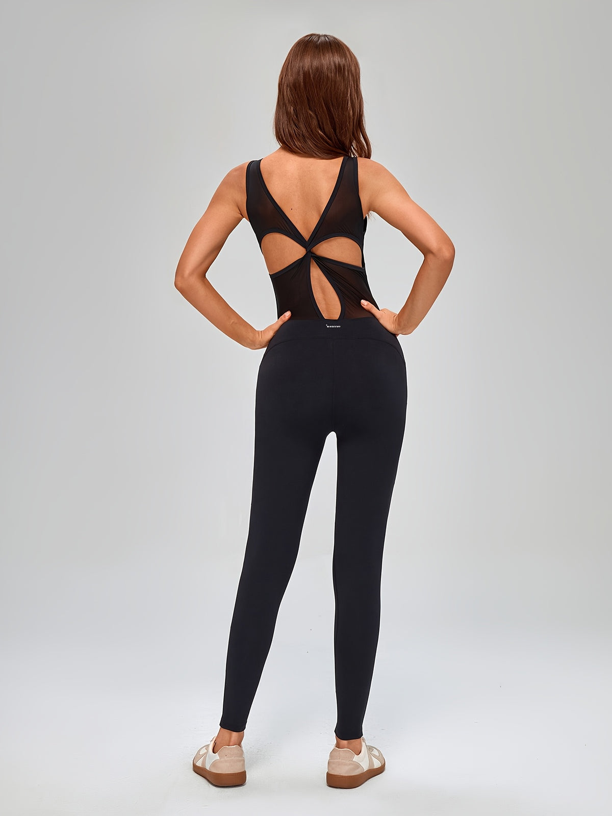 Square Neck Cross Back Jumpsuit - Black