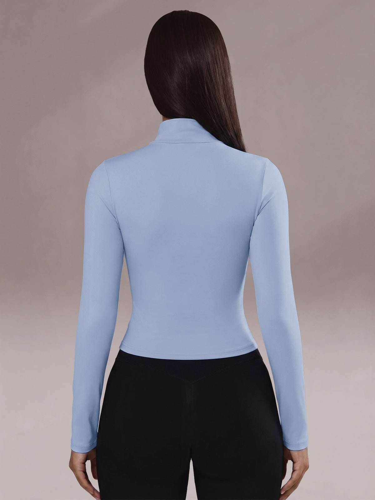 Half Zip Curved Hem Top - Light Blue
