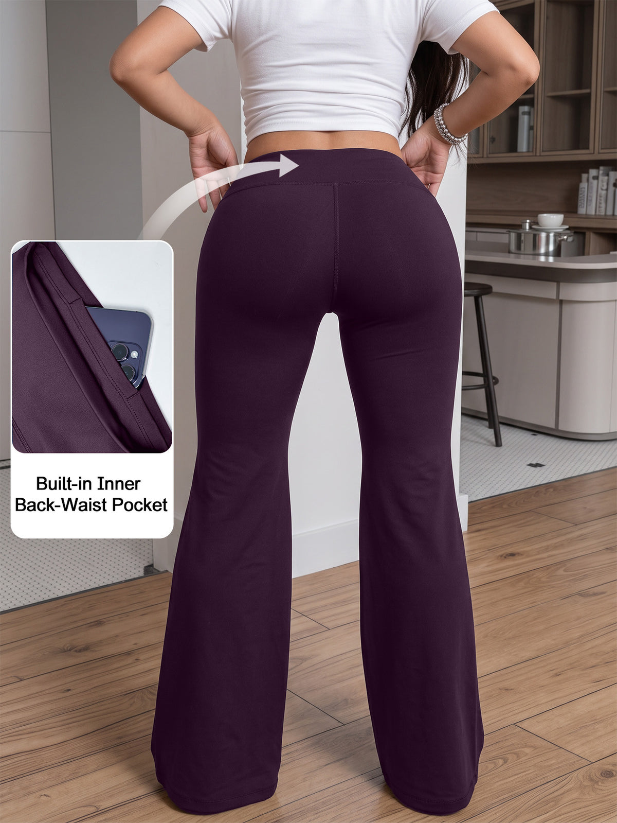 Slight Flare Tummy Control Yoga Pants - Deep Purple