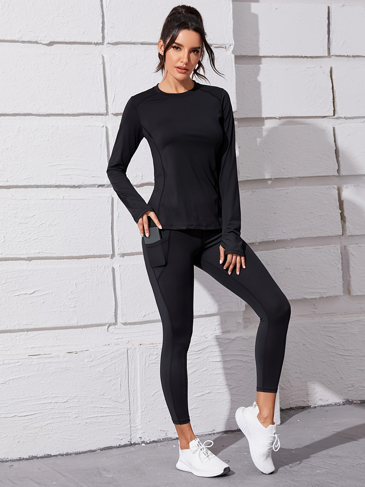 Reflective Strip Long Sleeve Jogger Set - Black