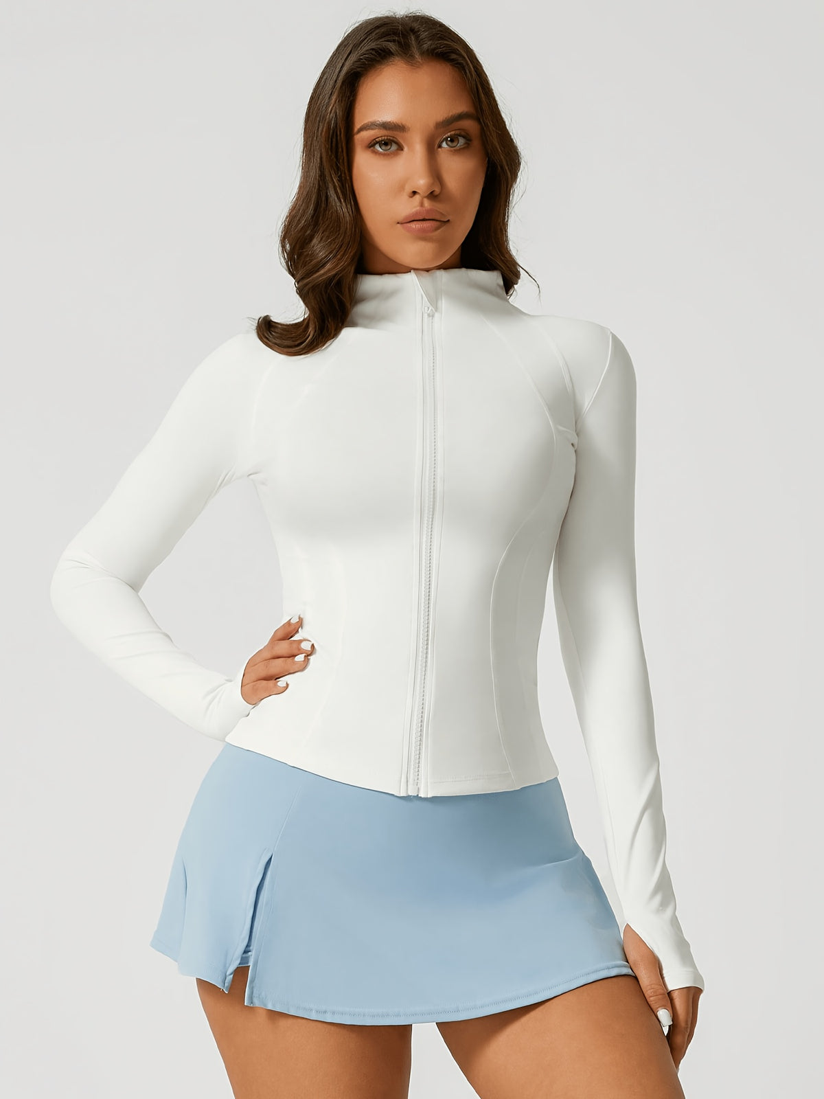 Stand Collar Full Zip Sports Jacket - White