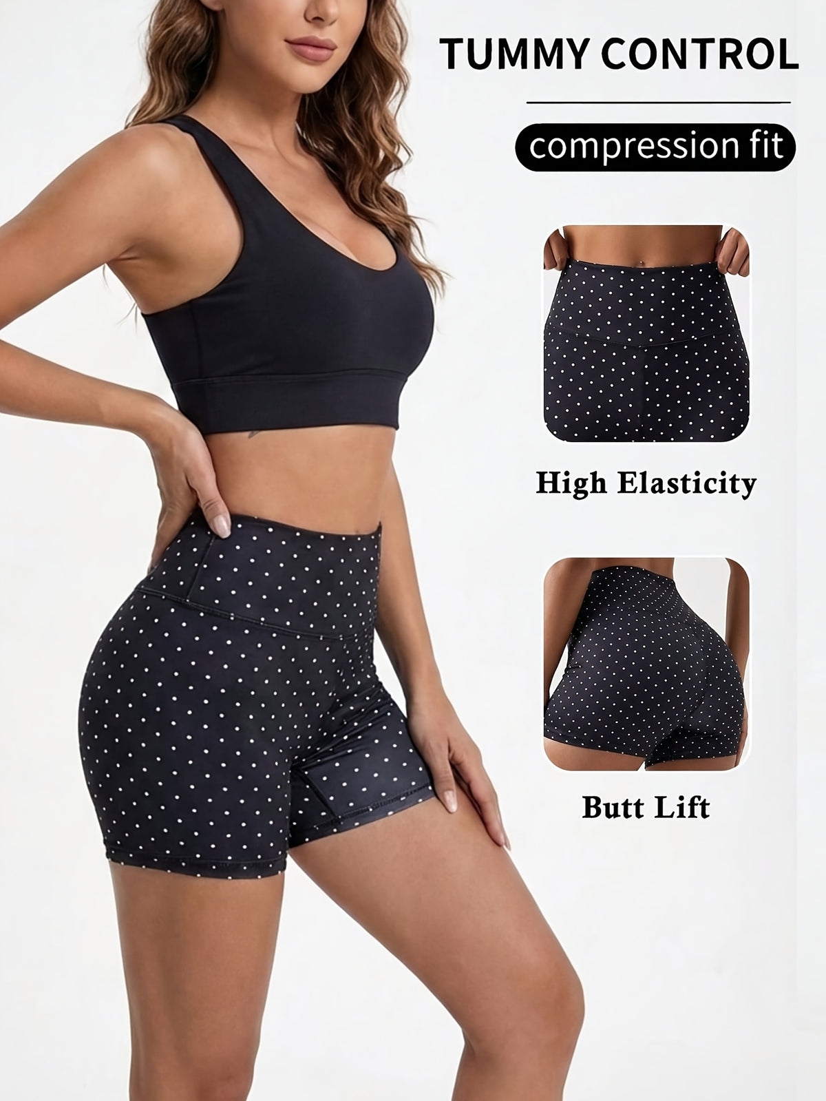 High Waist Sculpt Shorts - Black Polka Dot