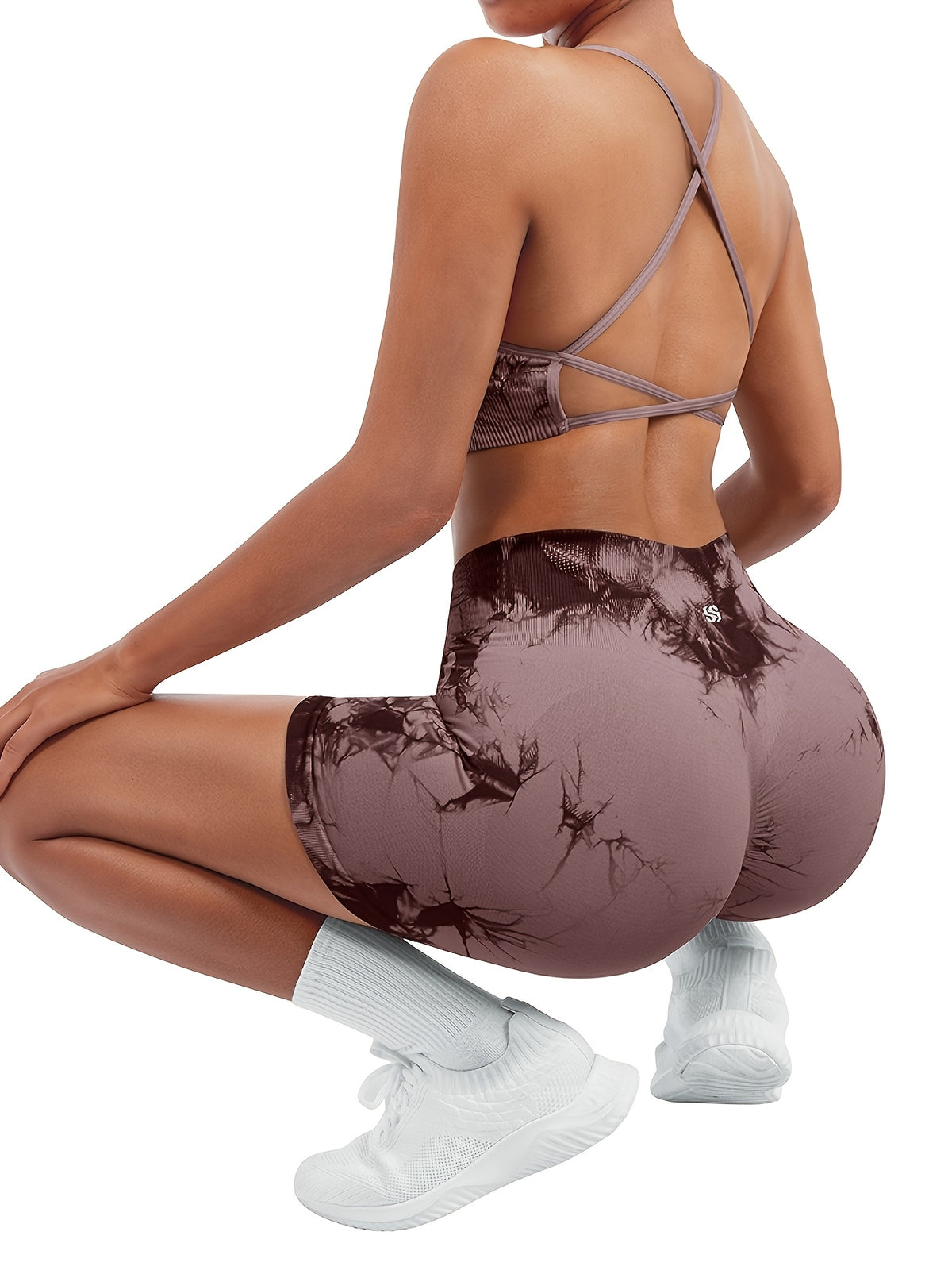 Seamless Thin Strap Bra & Shorts Set - Pink Tie Dye