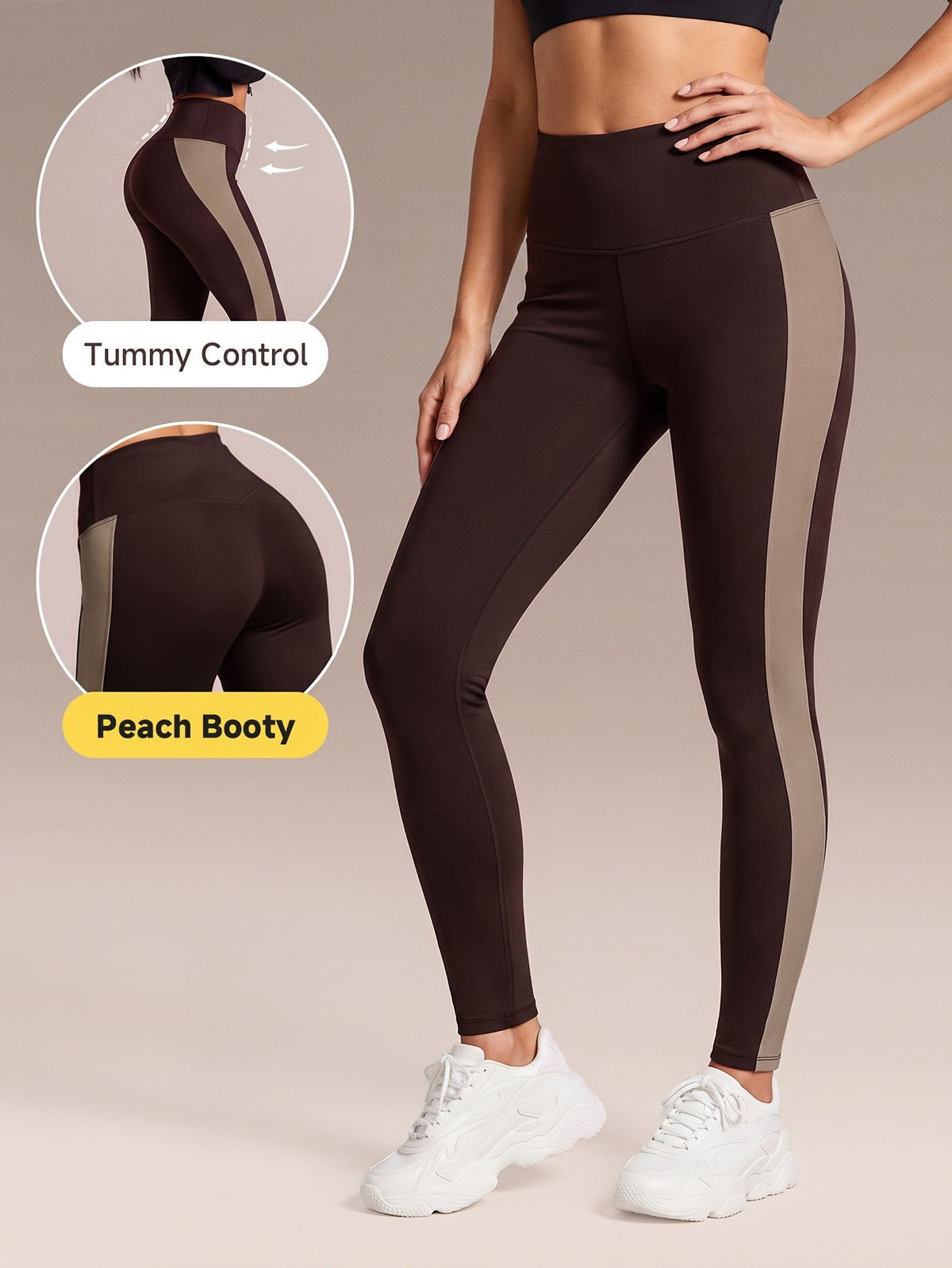 Contrast Panel Leggings - Coffee