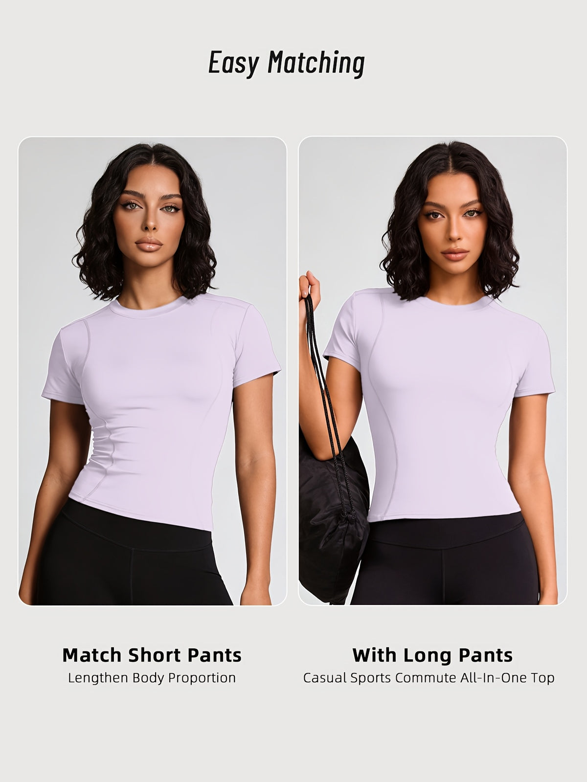 Quick-Dry Round Neck Yoga Tee - Light Purple