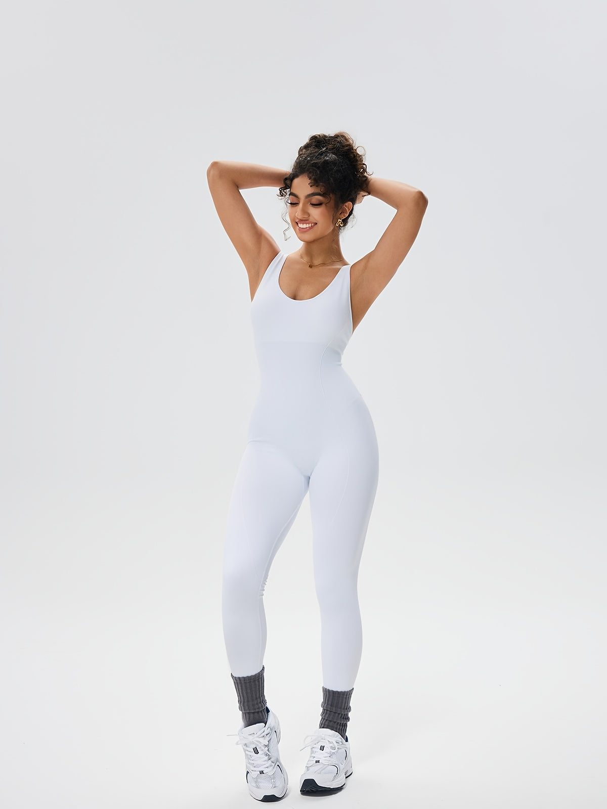 Cross Back Ribbed Jumpsuit - White